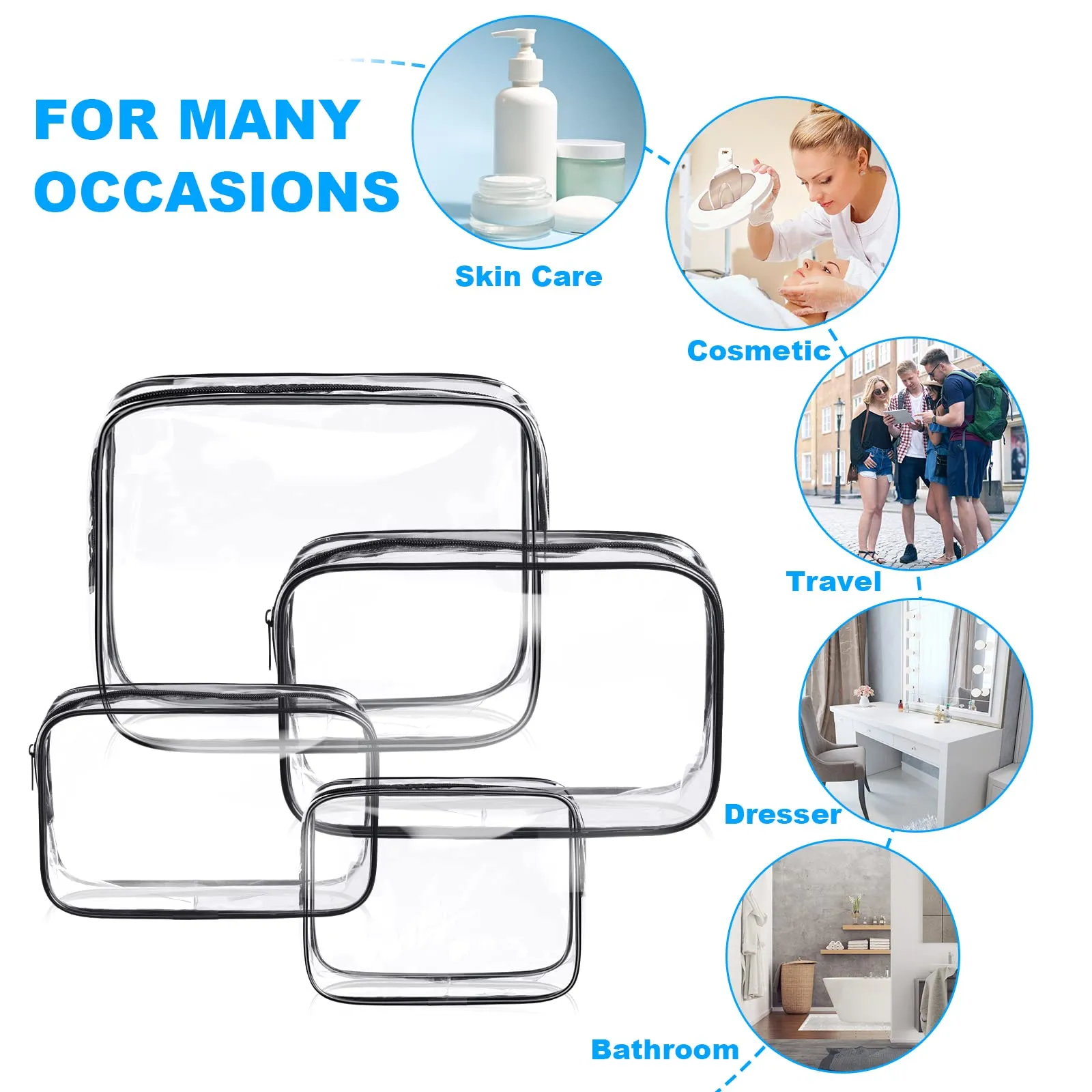 Aucuu Beauty Case Trasparente, Set 4 Pezzi Borse Impermeabili per Cosmetici da Viaggio - immagine 4