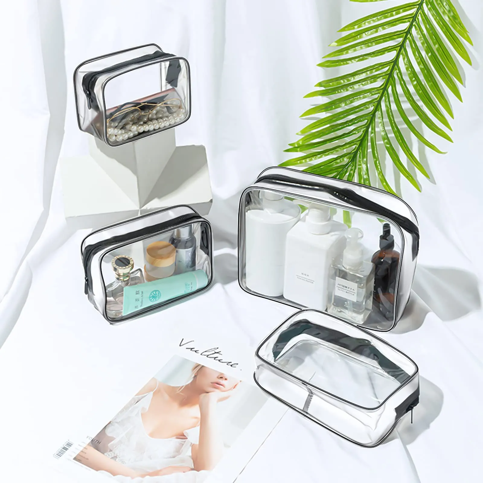 Aucuu Beauty Case Trasparente, Set 4 Pezzi Borse Impermeabili per Cosmetici da Viaggio - immagine 5