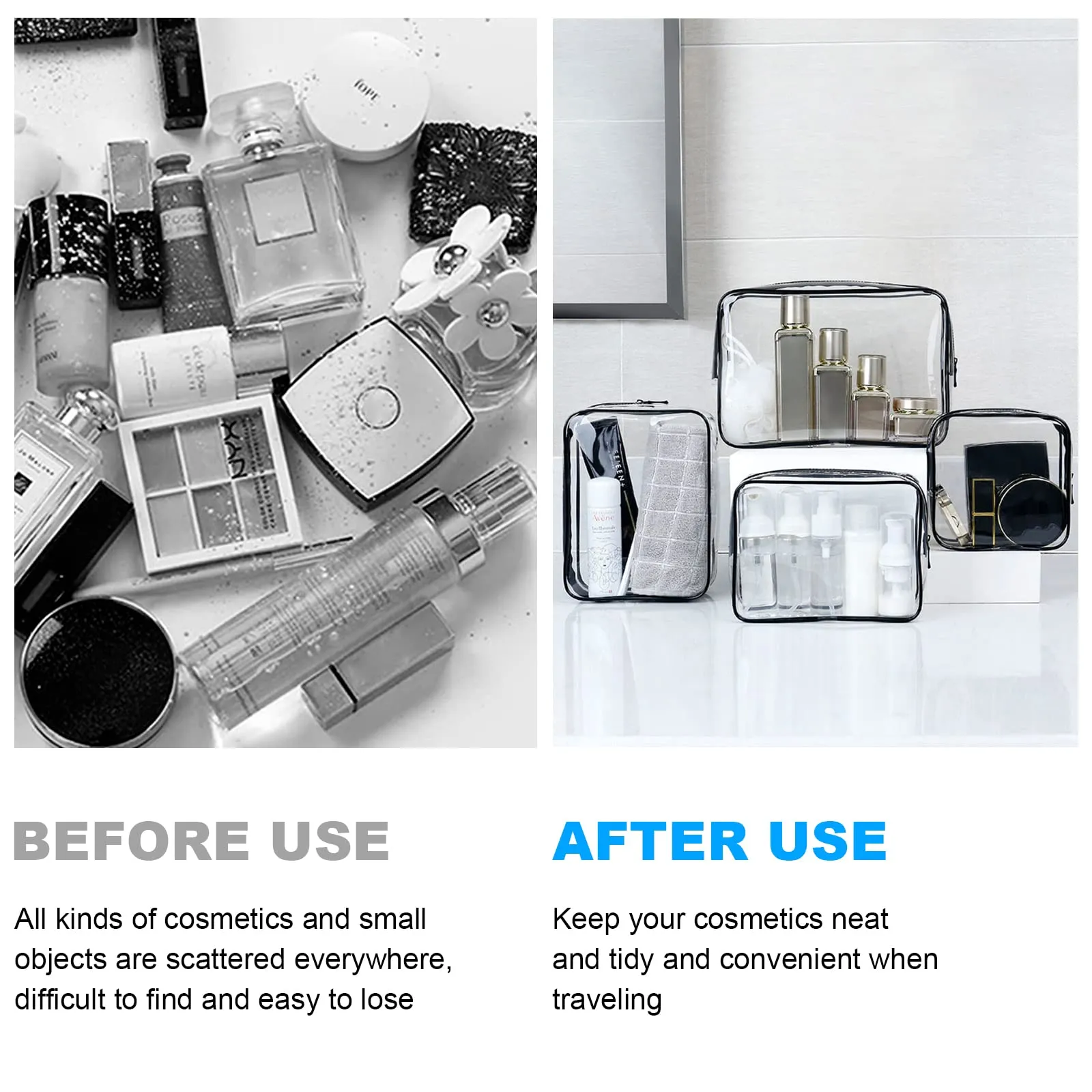 Aucuu Beauty Case Trasparente, Set 4 Pezzi Borse Impermeabili per Cosmetici da Viaggio - immagine 6