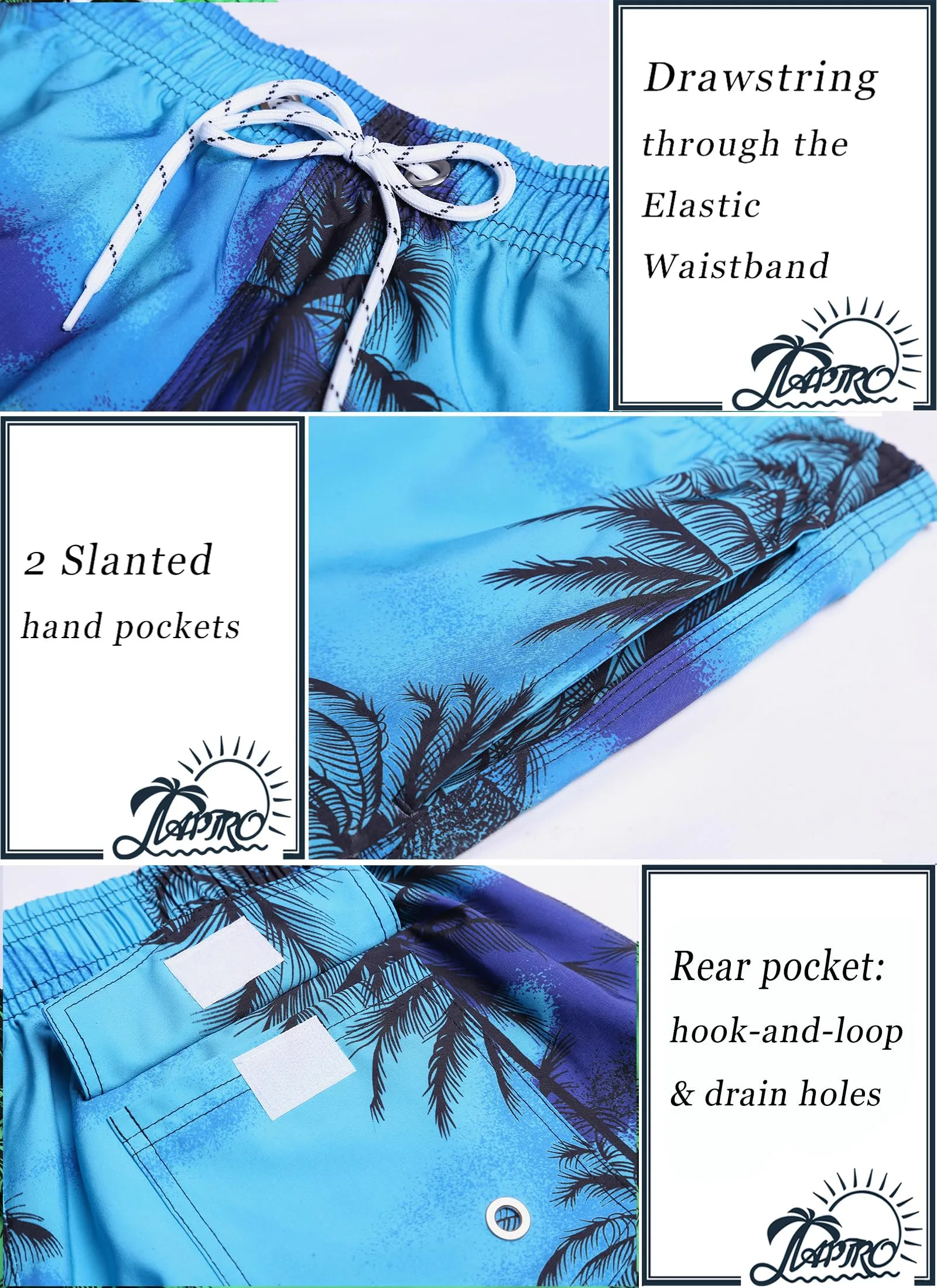 APTRO Pantaloncini da Bagno Uomo Stampa Hawaiana S1701 Blu XL - immagine 4