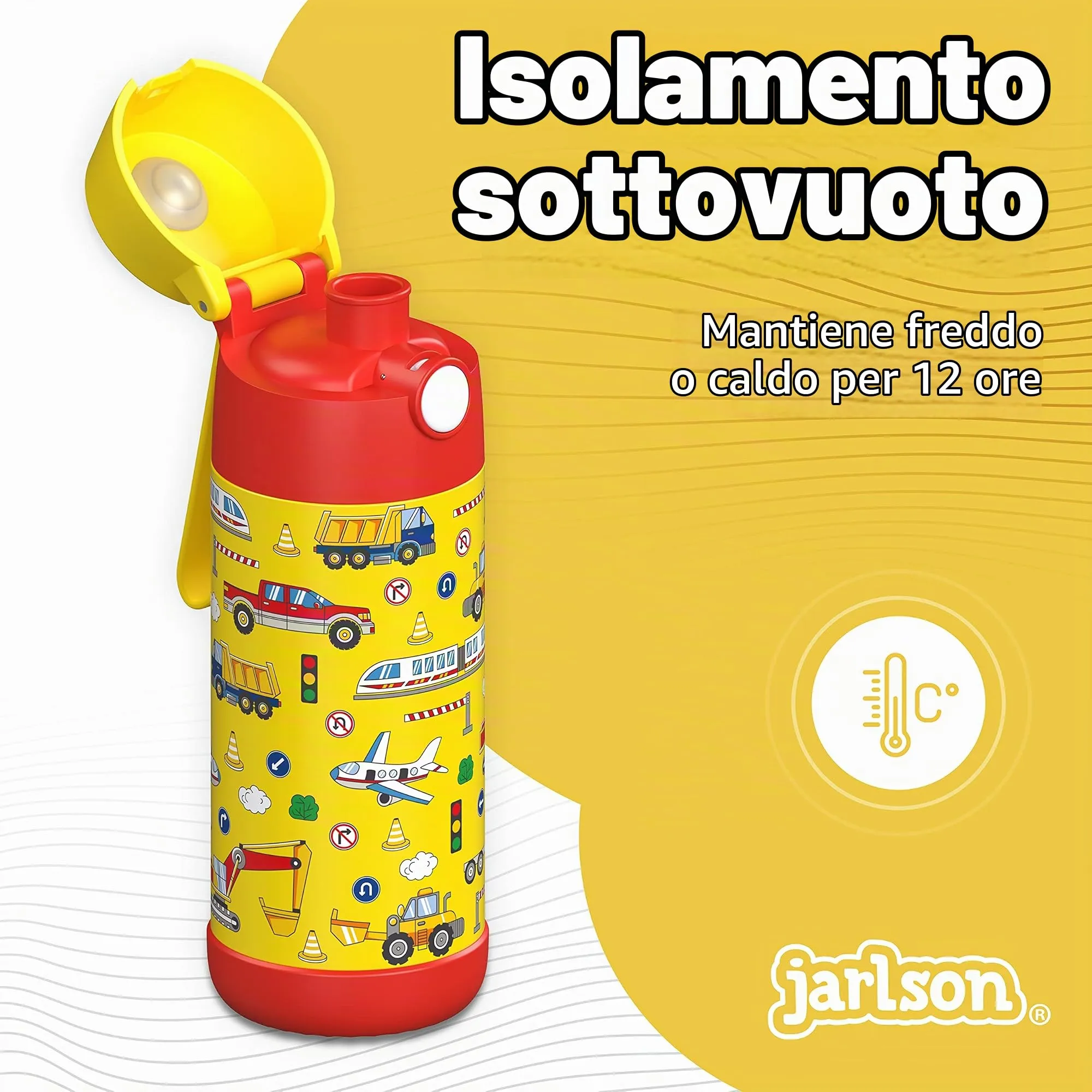 Jarlson Borraccia Termica Bambini Mali 350ml in Acciaio Inox - Veicoli - immagine 2