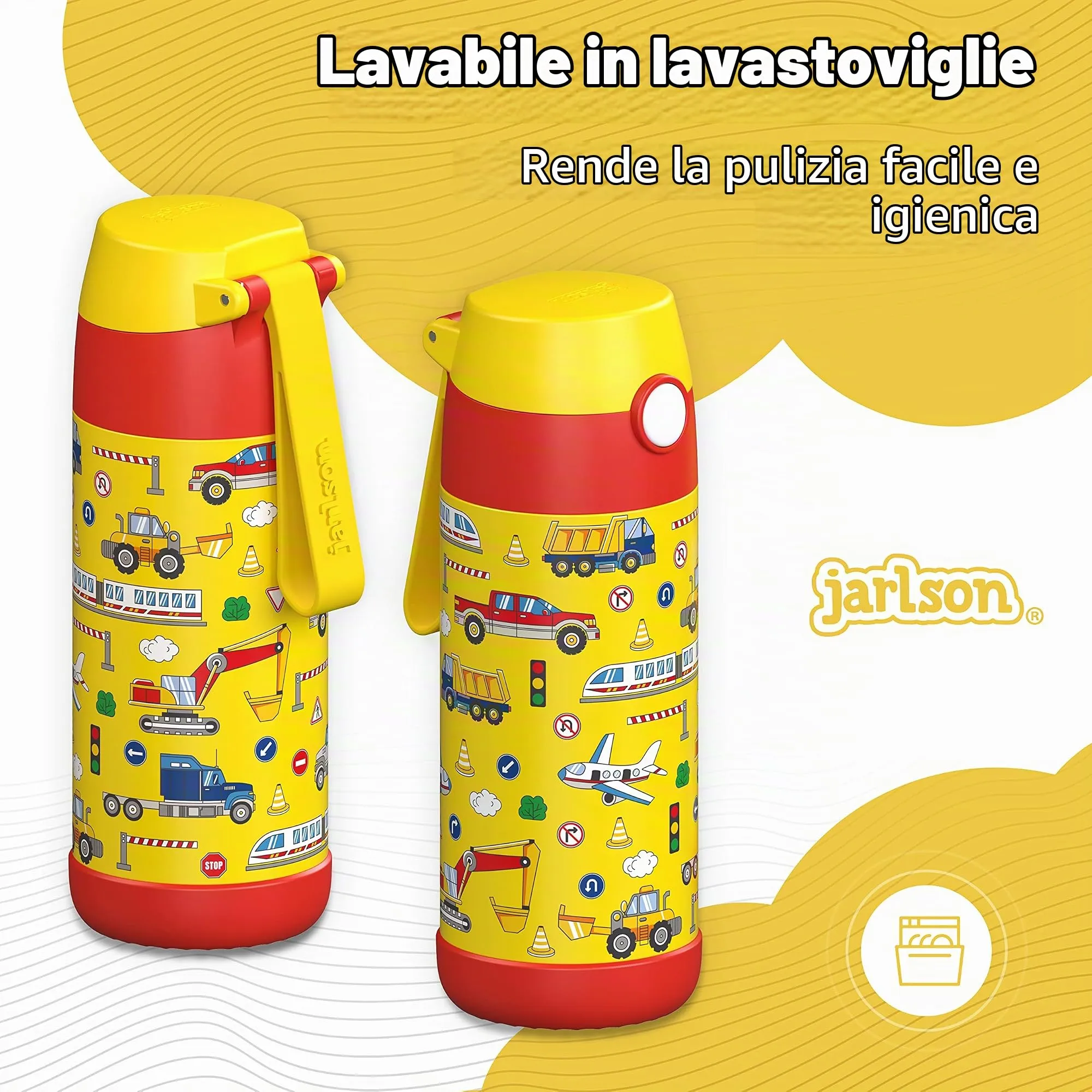 Jarlson Borraccia Termica Bambini Mali 350ml in Acciaio Inox - Veicoli - immagine 4