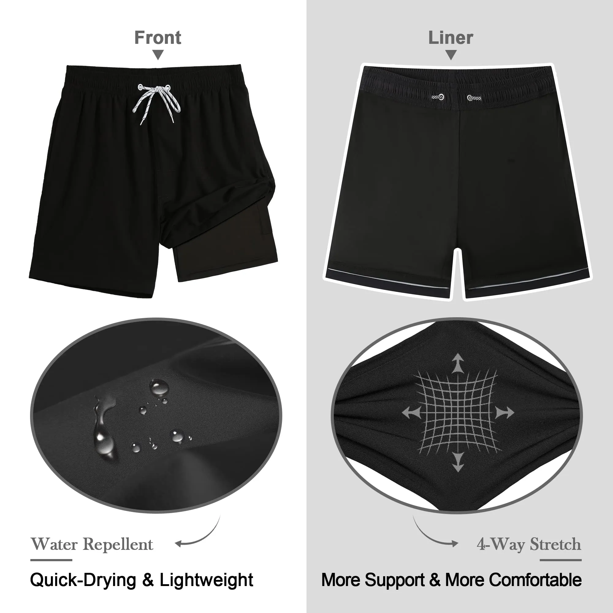 APTRO Pantaloncini da Bagno Uomo Asciugatura Rapida, Nero, 3XL - immagine 4