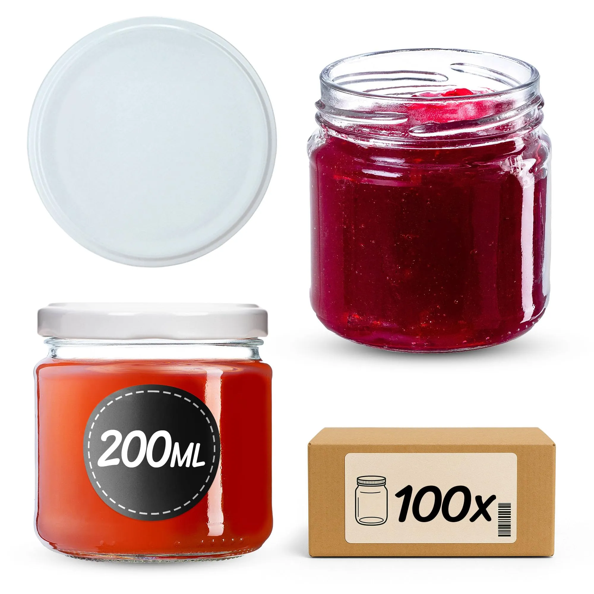 KADAX Set di 100 barattoli in vetro 200ml Ø66 con tappo a vite ermetico - immagine 1