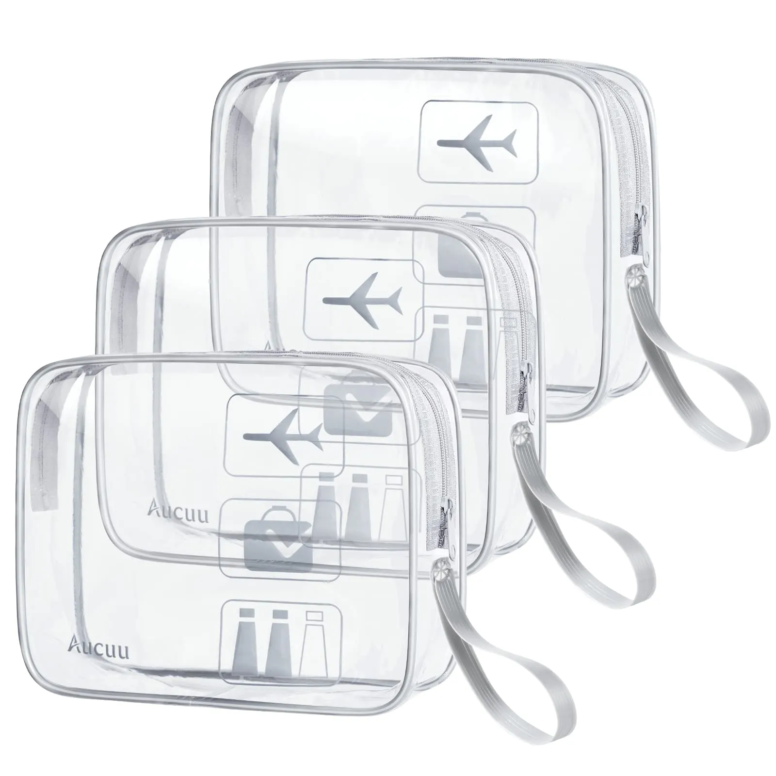 Aucuu Beauty Case Trasparente, Set di 3 Borse da Toilette Impermeabili per Viaggio e Cosmetici - immagine 1
