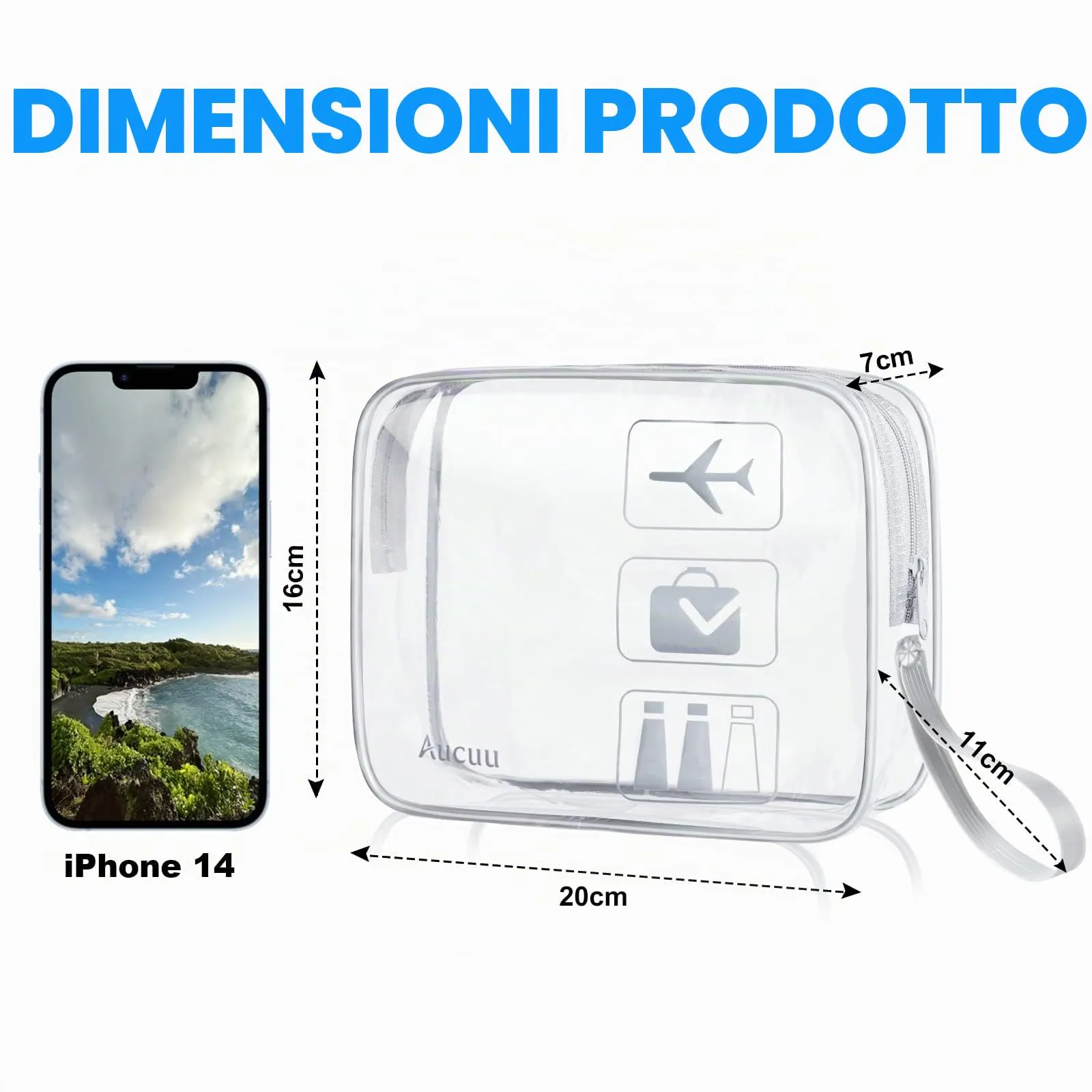 Aucuu Beauty Case Trasparente, Set di 3 Borse da Toilette Impermeabili per Viaggio e Cosmetici - immagine 2