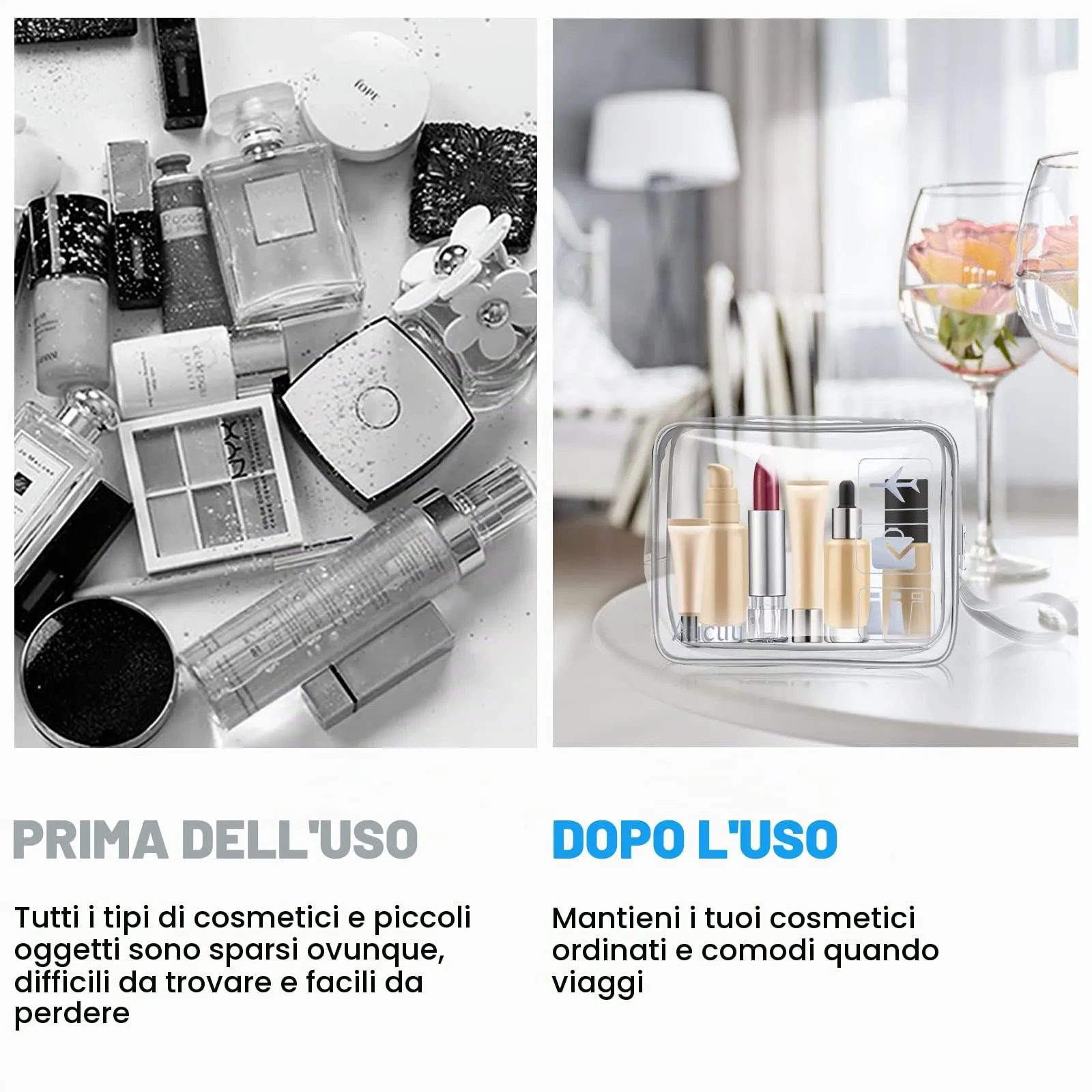Aucuu Beauty Case Trasparente, Set di 3 Borse da Toilette Impermeabili per Viaggio e Cosmetici - immagine 6