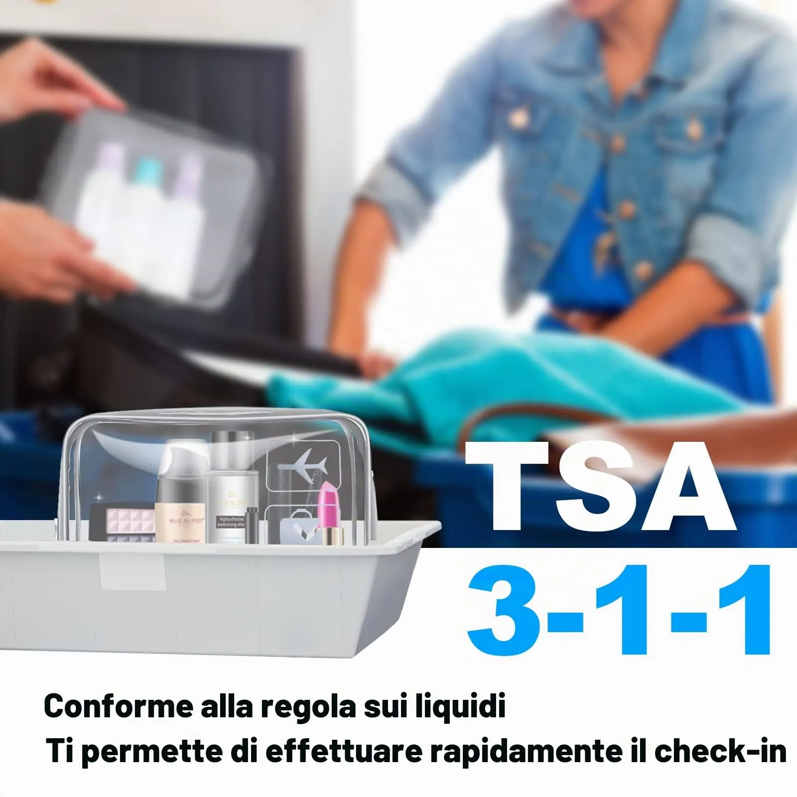 Aucuu Beauty Case Trasparente, Set di 3 Borse da Toilette Impermeabili per Viaggio e Cosmetici - immagine 7