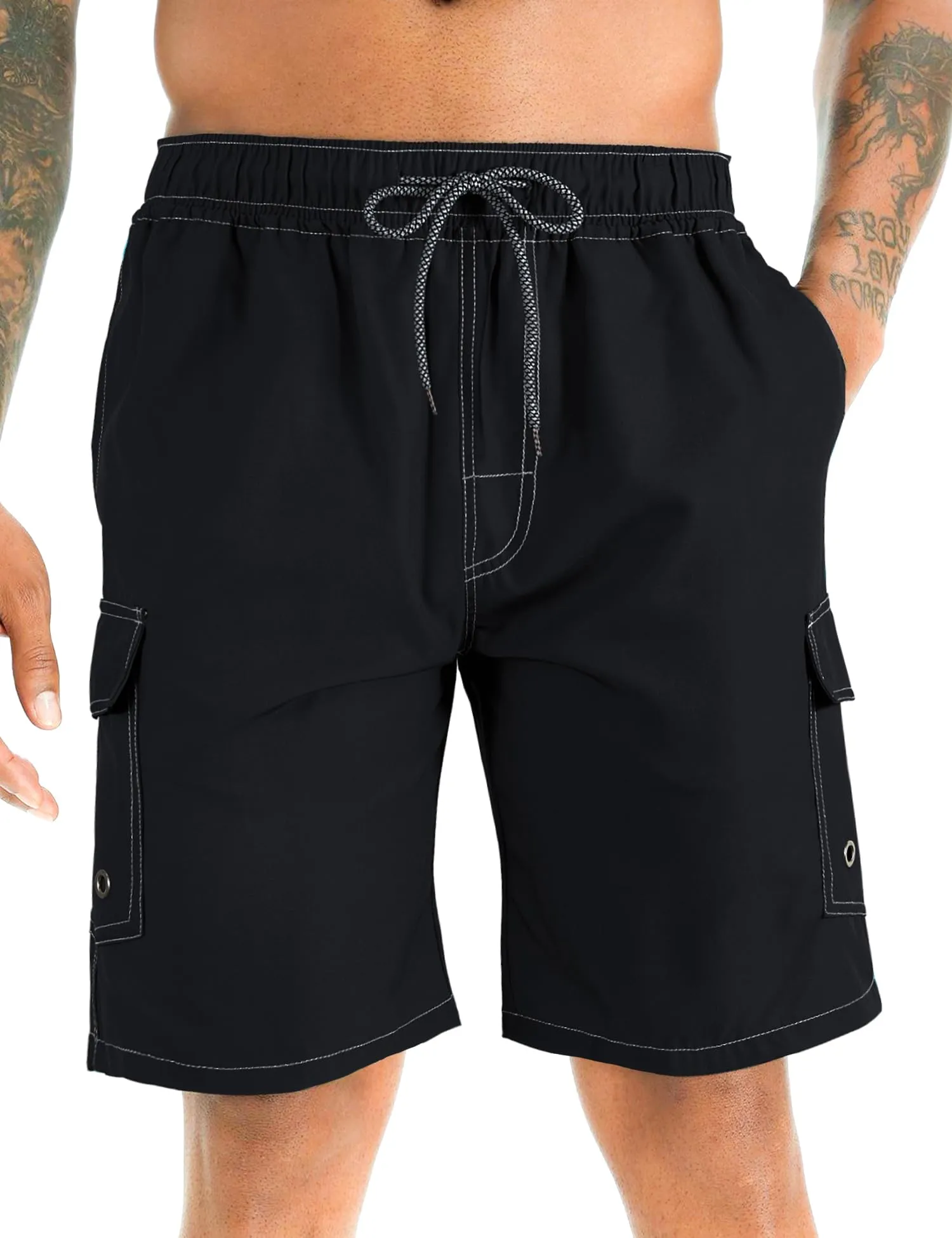 APTRO Pantaloncini da Bagno Uomo Stampa Hawaiana, Asciugatura Rapida con Fodera in Rete, Carico Nero S129, XL - immagine 1