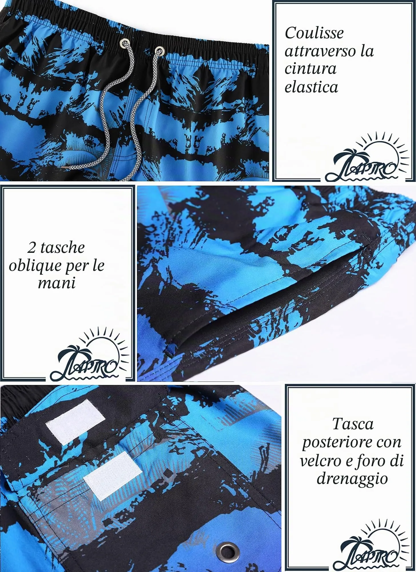 APTRO Pantaloncini da Bagno Uomo Stampa Hawaiana S1803 Grigio S - immagine 3