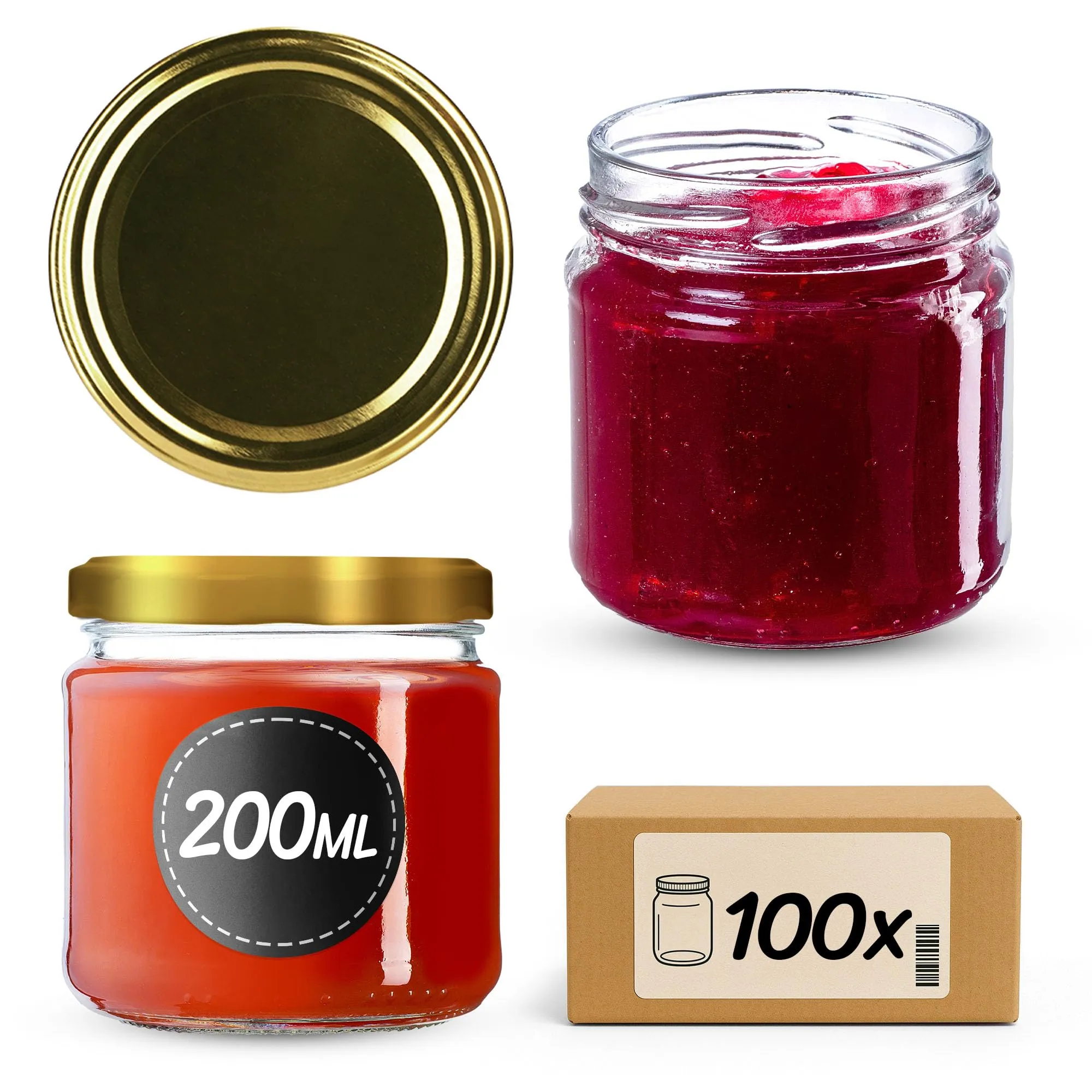 KADAX Set di 100 barattoli in vetro 200ml Ø66 con tappo a vite ermetico - immagine 1