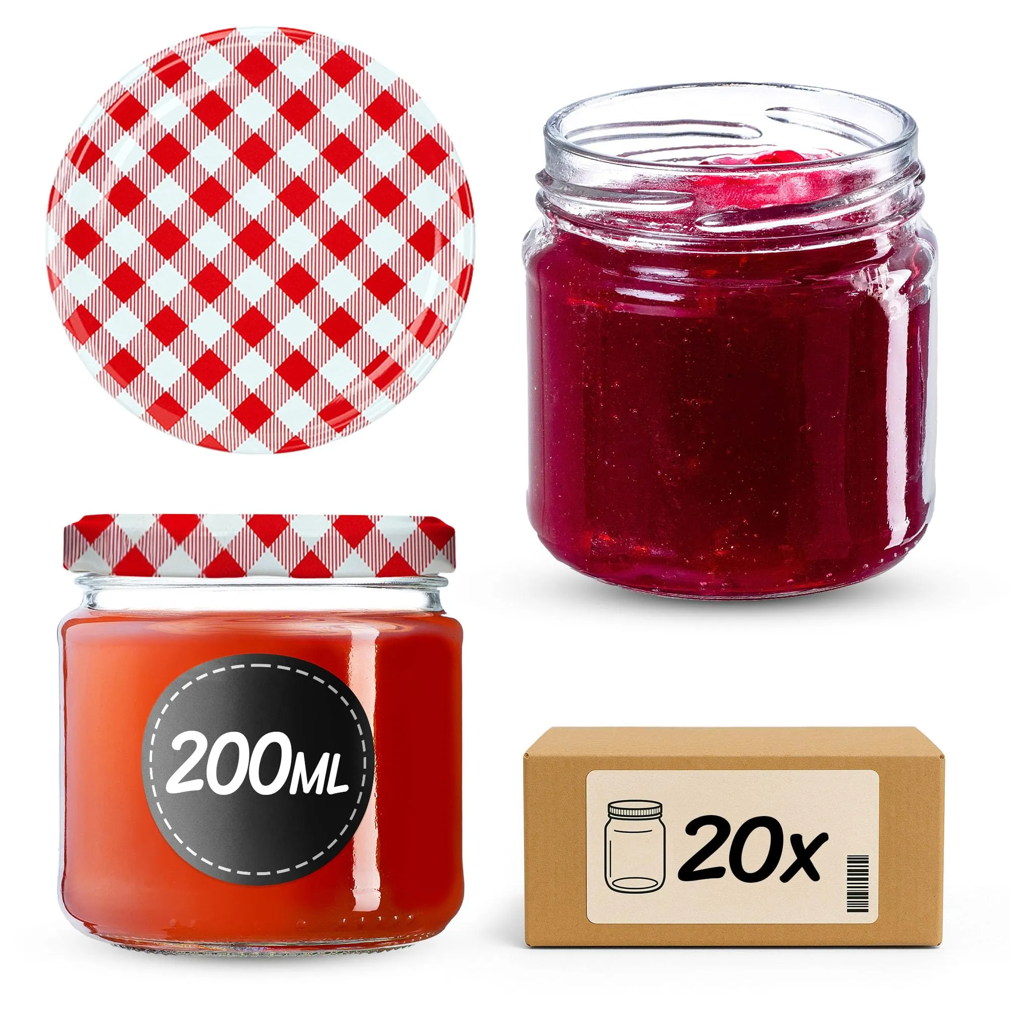 KADAX Set di 20 barattoli in vetro 200ml Ø66 con tappo a vite ermetico - immagine 1