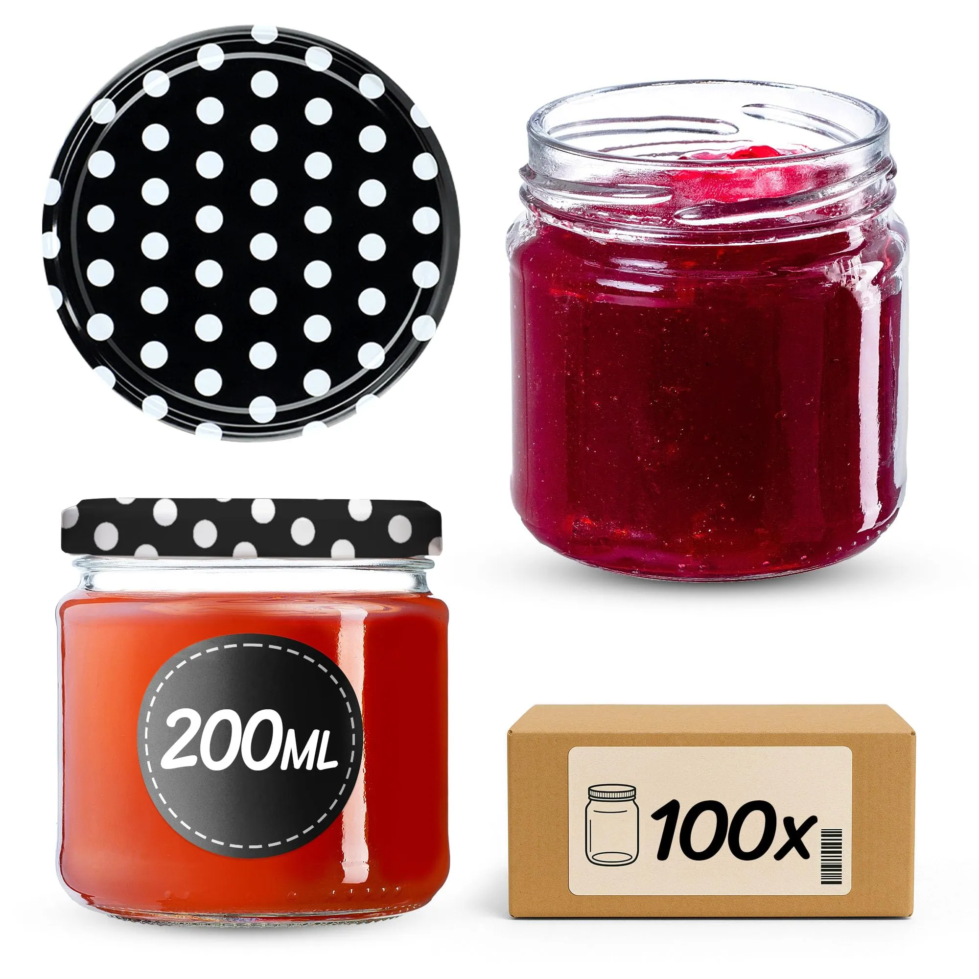 KADAX Set di 100 barattoli in vetro 200ml Ø66 con tappo a vite ermetico - immagine 1