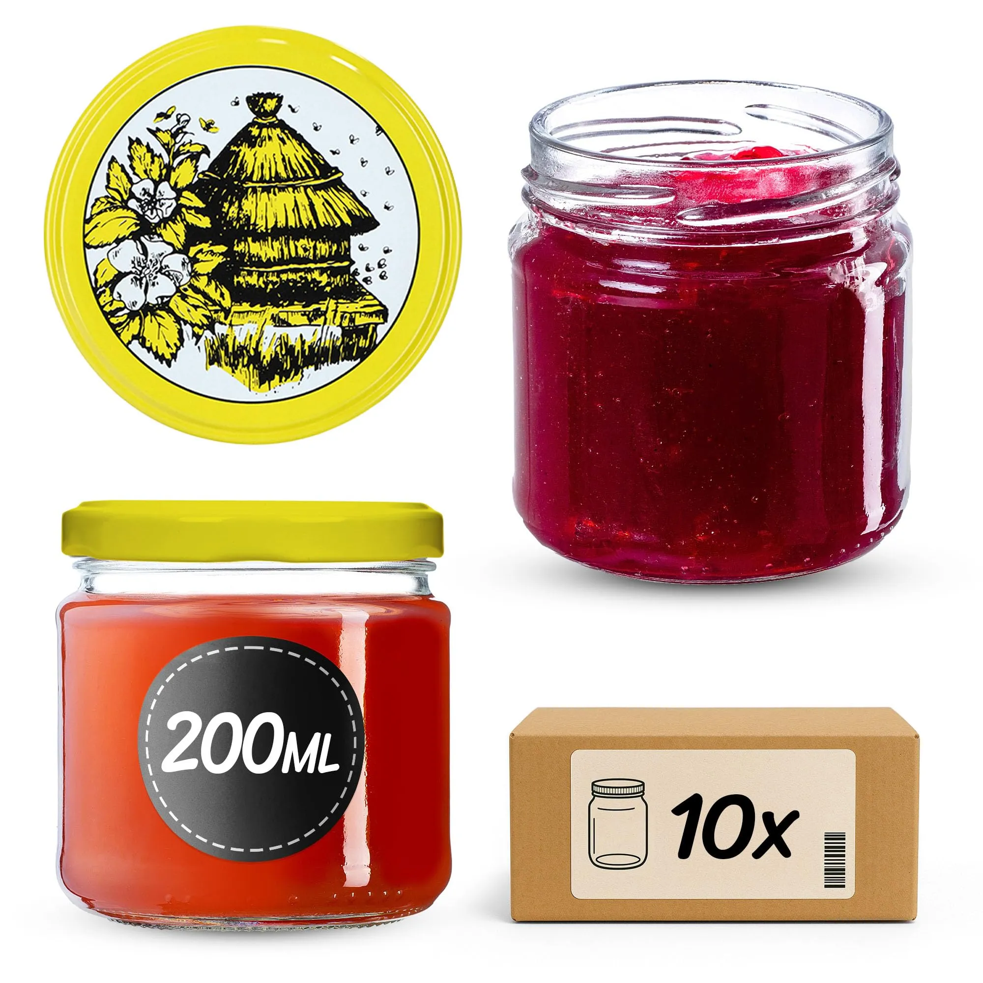 KADAX Set di 10 barattoli in vetro 200ml Ø66 Arnia con tappo a vite ermetico - immagine 1