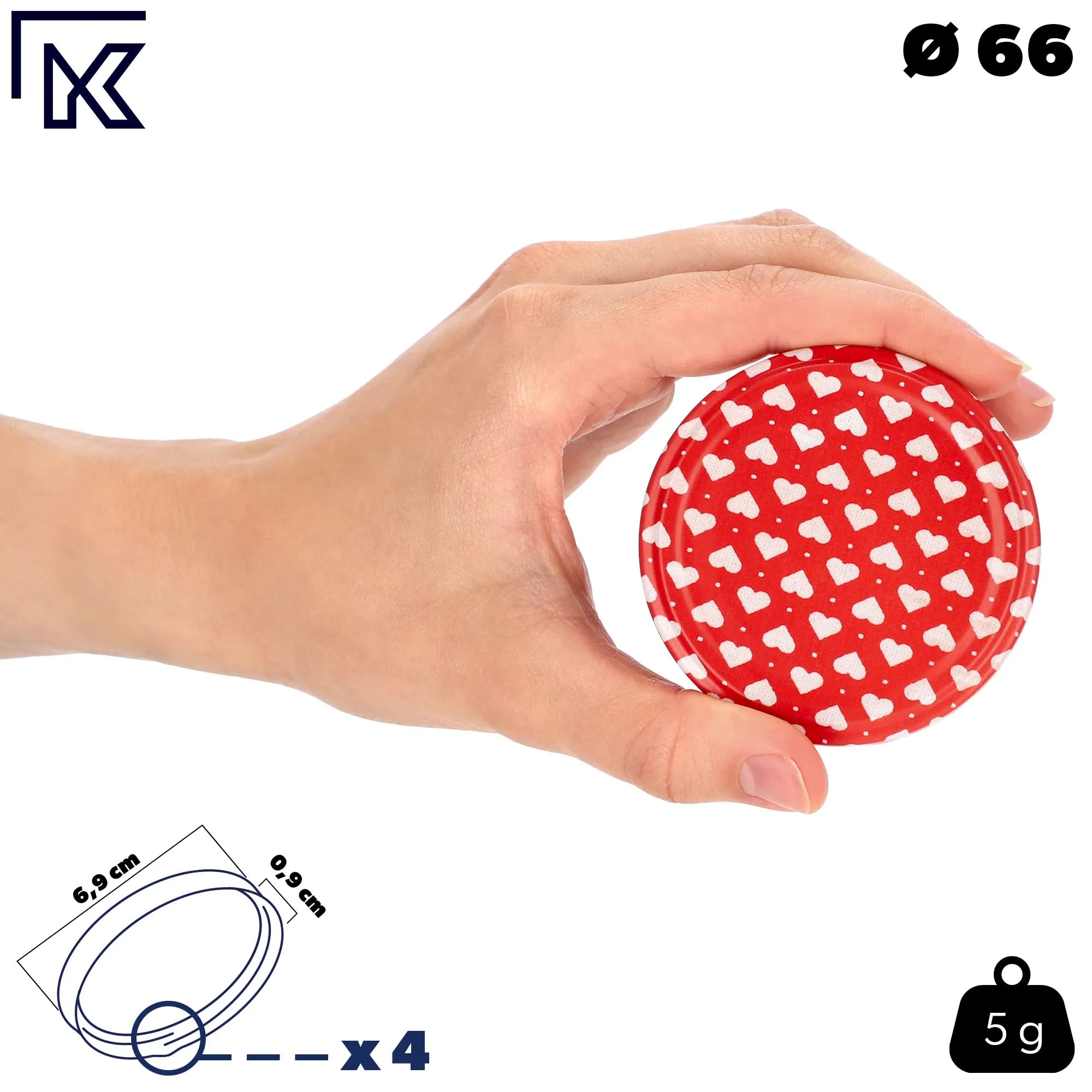 KADAX Set di 10 barattoli in vetro 200ml Ø66 Cuori Rossi con tappo a vite ermetico - immagine 4