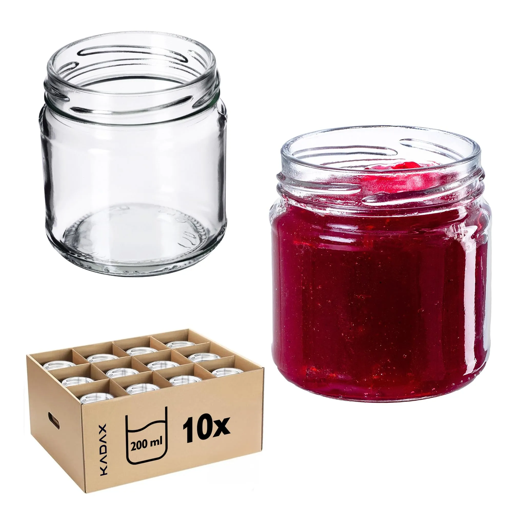 KADAX Barattoli in vetro 200ml Ø66 con tappo a vite ermetico, set da 10 pezzi - immagine 1