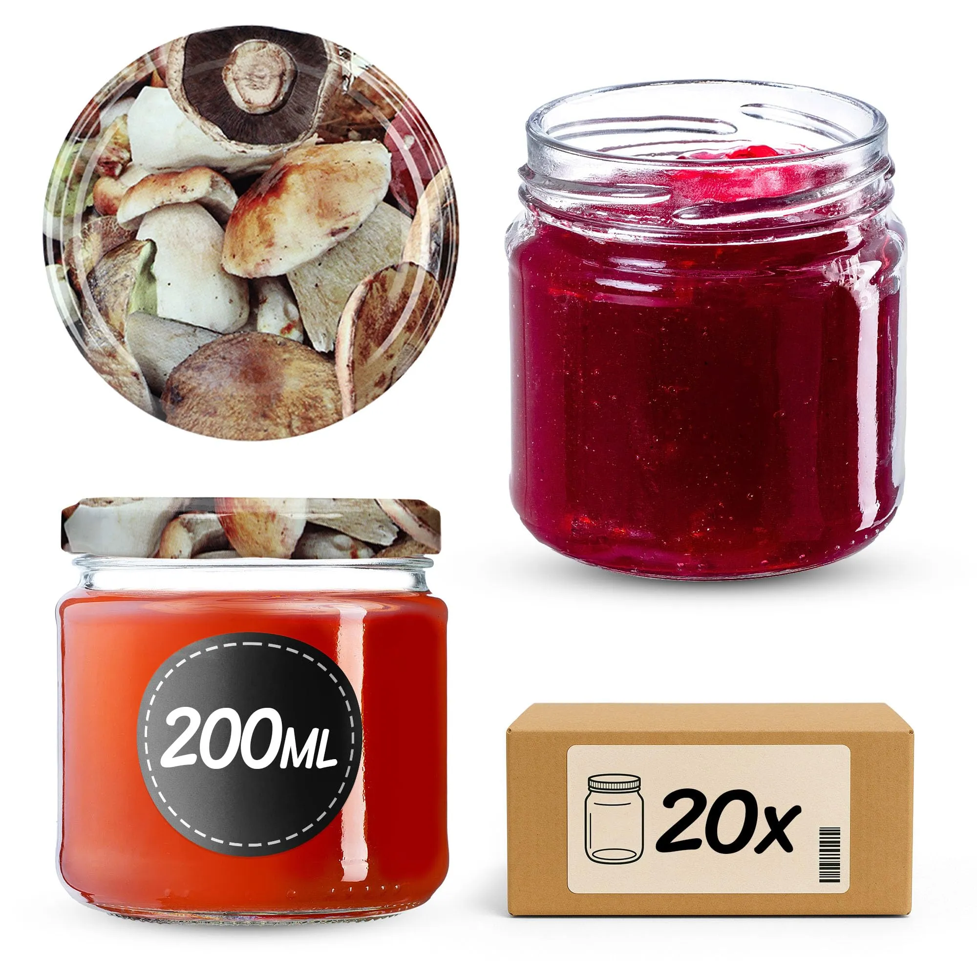 KADAX Set di 20 barattoli in vetro 200ml Ø66 con tappo a vite ermetico - immagine 1