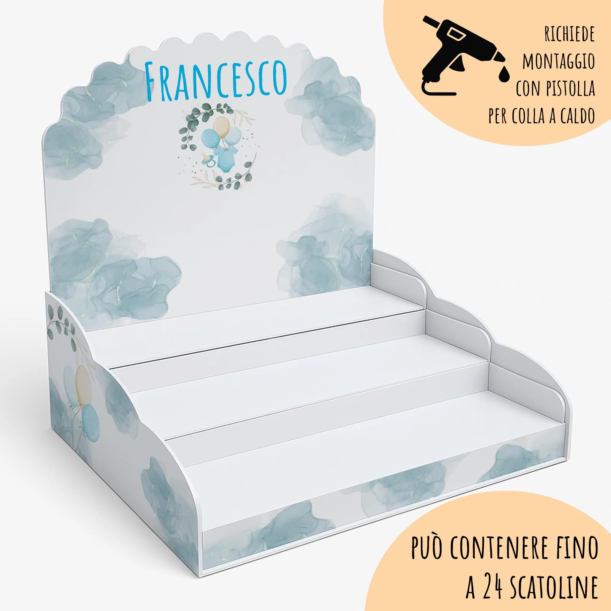 PV Grafik Scatoline Portaconfetti Nascita e Battesimo Personalizzate, 24+24 con Bigliettino e Nastrino (Tunna5) - immagine 3