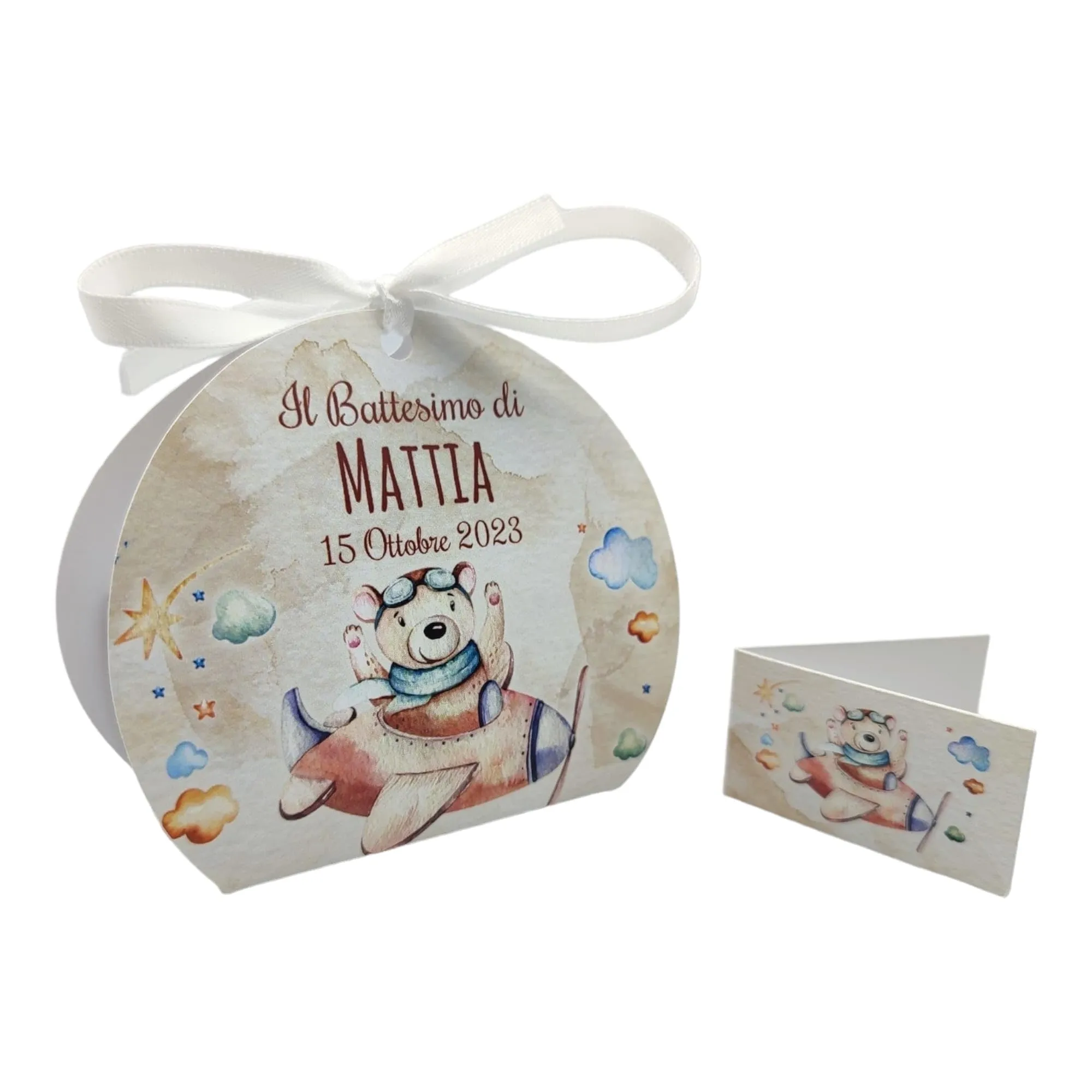 PV Grafik Scatoline Portaconfetti Personalizzate per Nascita e Battesimo, Set da 48 Pezzi con Bigliettino e Nastrino, Tunna27 - immagine 1