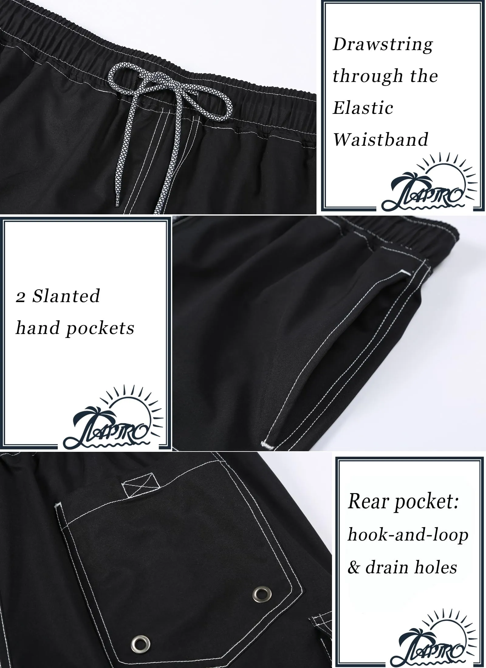 APTRO Pantaloncini da Bagno Uomo Stampa Hawaiana Asciugatura Rapida con Fodera in Rete, Nero S129, M - immagine 4