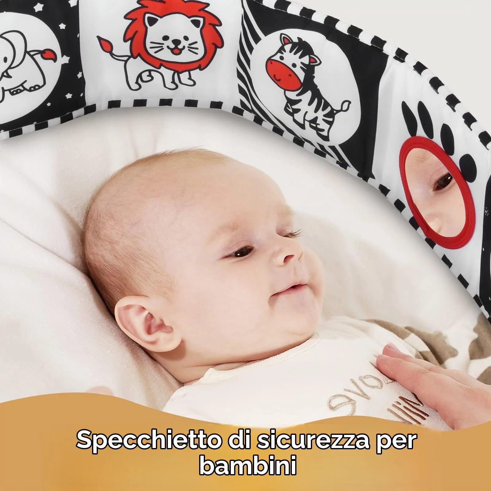 Vicloon Libro di Stoffa Sensoriale per Neonati, Doppia Faccia con 12 Motivi, Specchio e Animali, Bianco e Nero - immagine 6