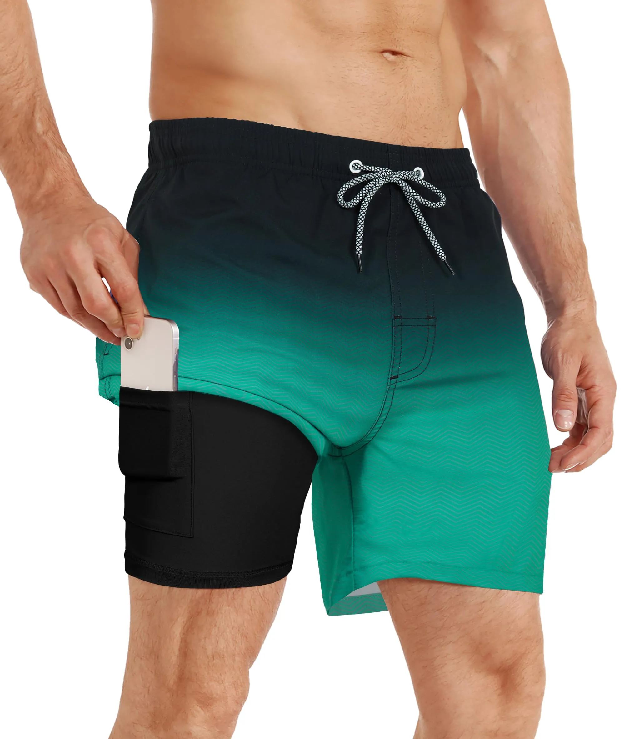 APTRO Pantaloncini da Bagno Uomo Stampa Hawaiana Asciugatura Rapida con Fodera in Rete Dissolvenza Verde MK183 M - immagine 1