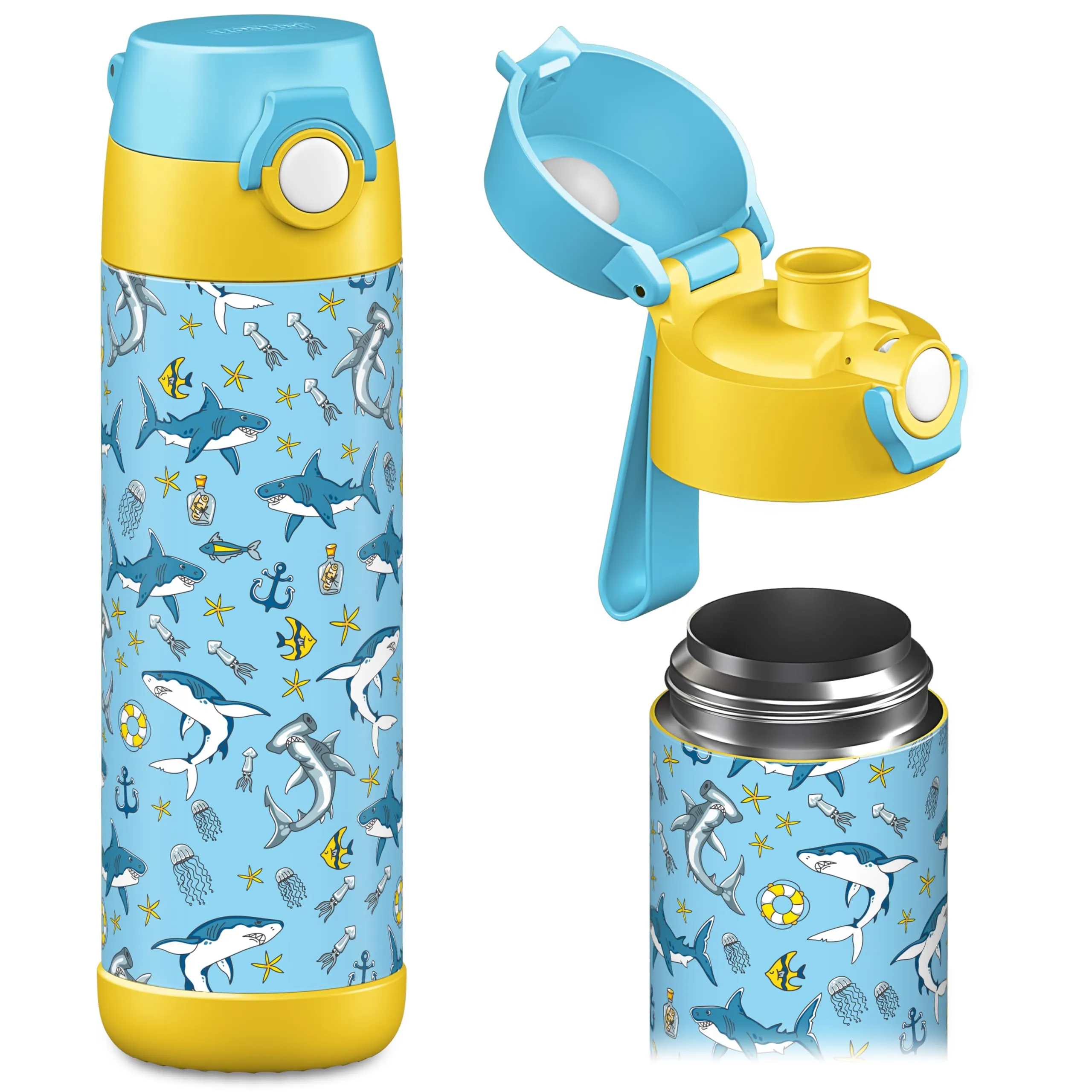 Jarlson Borraccia Termica Bambini Mali 500ml Acciaio Inox - Squali - immagine 1