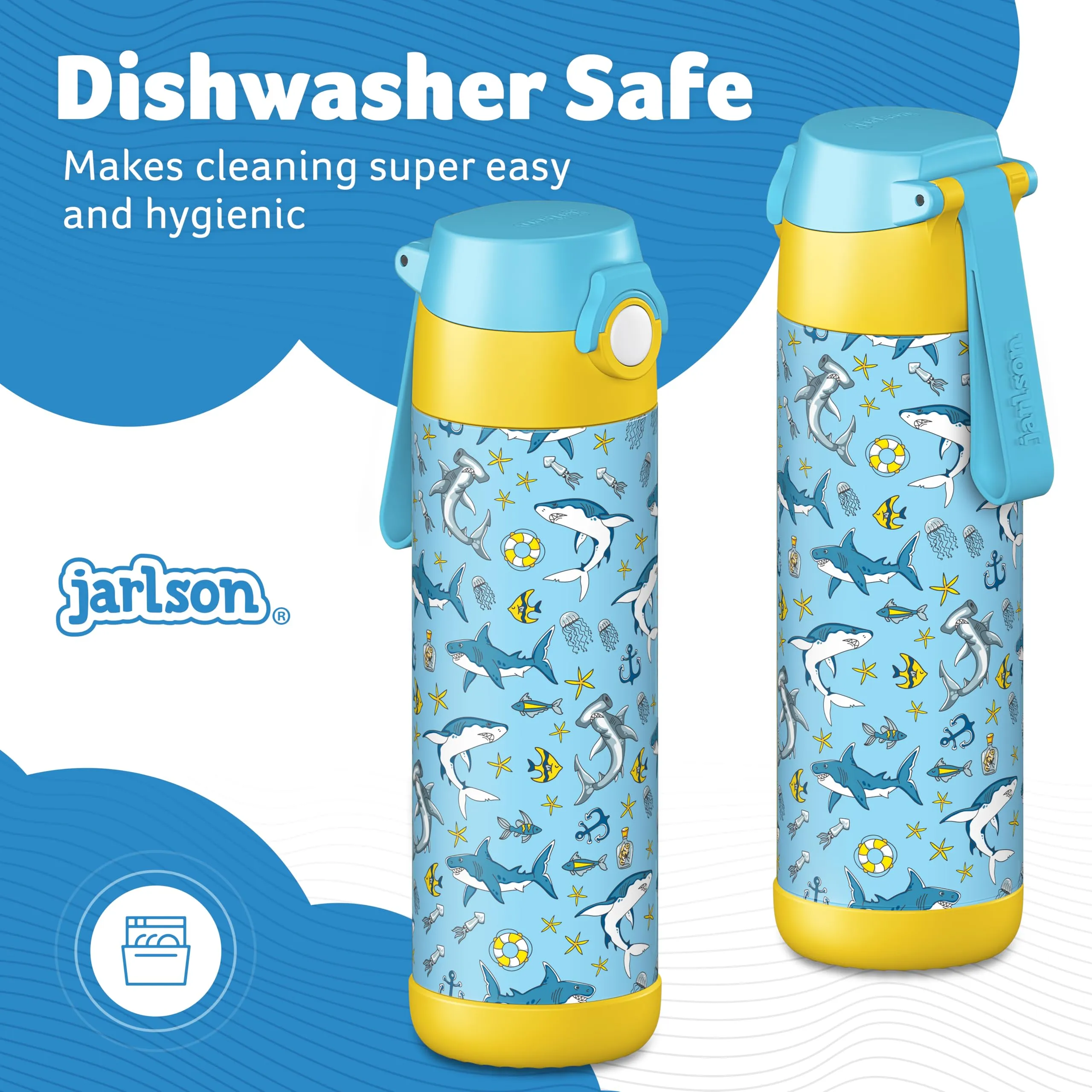 Jarlson Borraccia Termica Bambini Mali 500ml Acciaio Inox - Squali - immagine 4