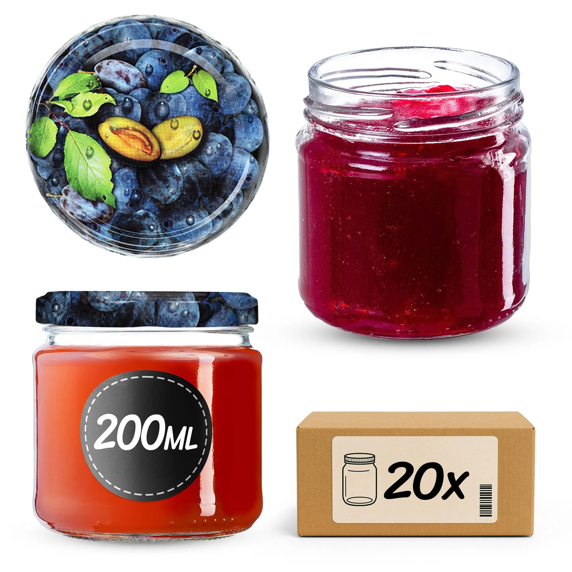 KADAX Set di 20 barattoli in vetro 200ml Ø66 con tappo a vite ermetico - immagine 1