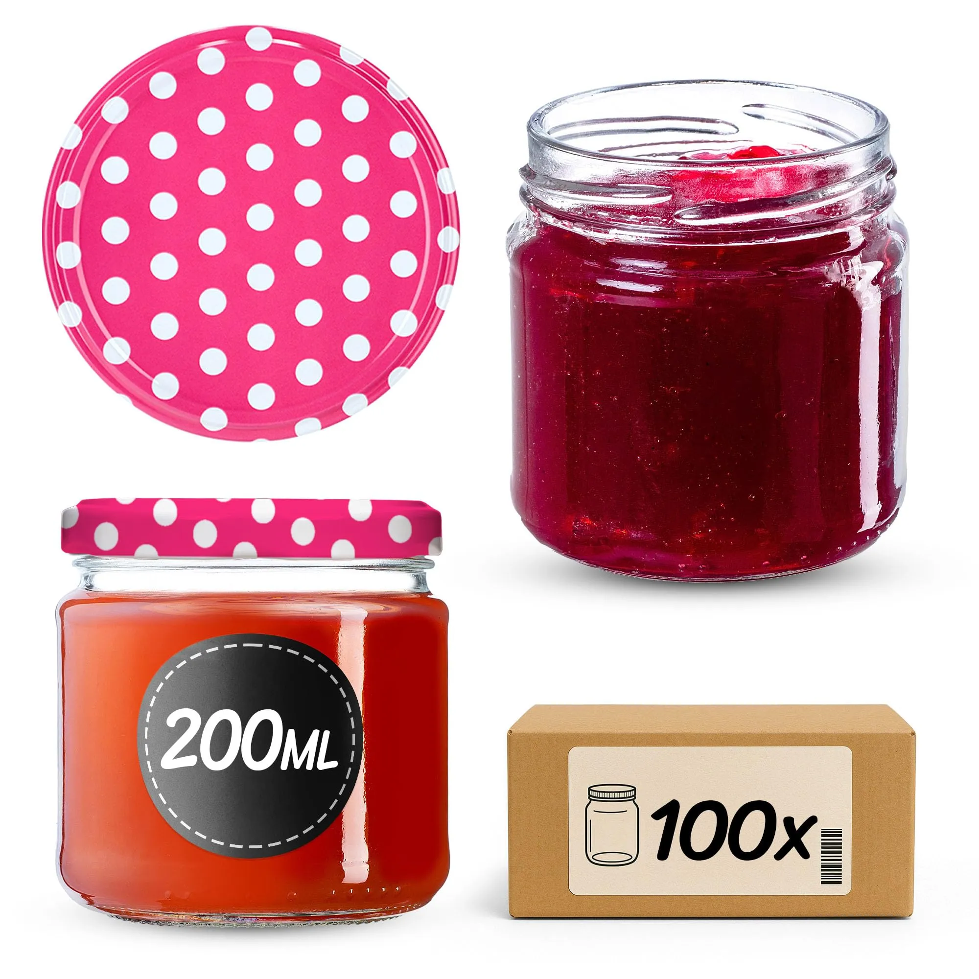 KADAX Set di 100 barattoli in vetro 200ml Ø66 con tappo a vite ermetico - immagine 1