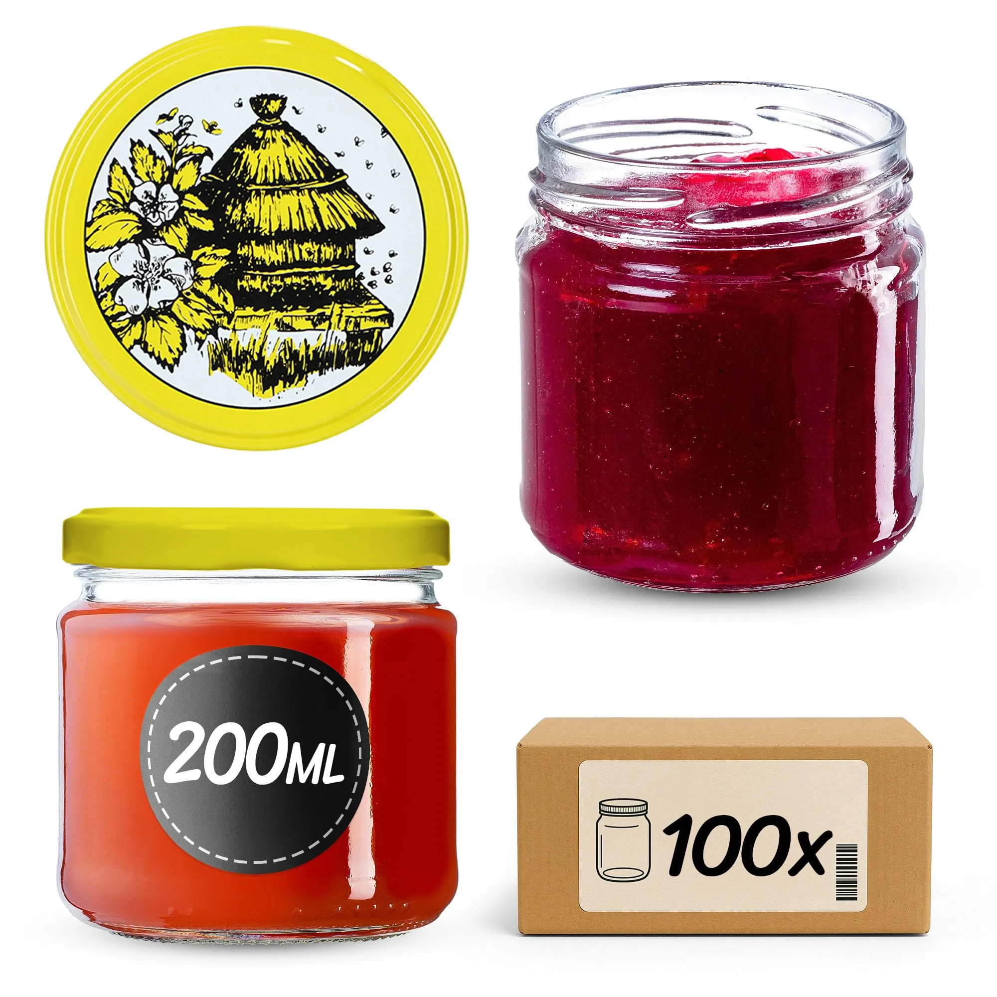KADAX Set di 100 barattoli in vetro 200ml Ø66 con tappo a vite ermetico - immagine 1