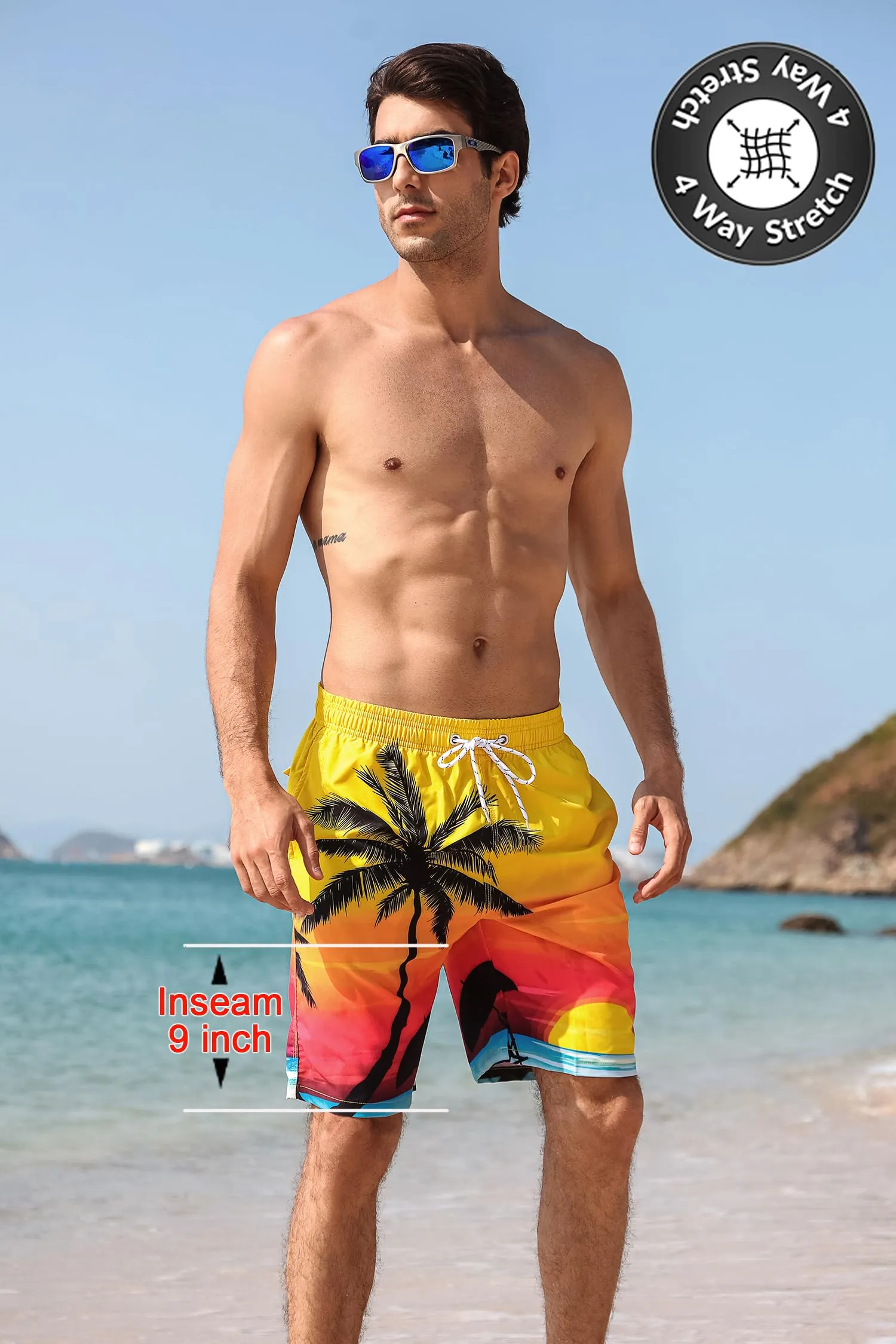 APTRO Pantaloncini da Bagno Uomo Stampa Hawaiana Giallo S12, S - immagine 5
