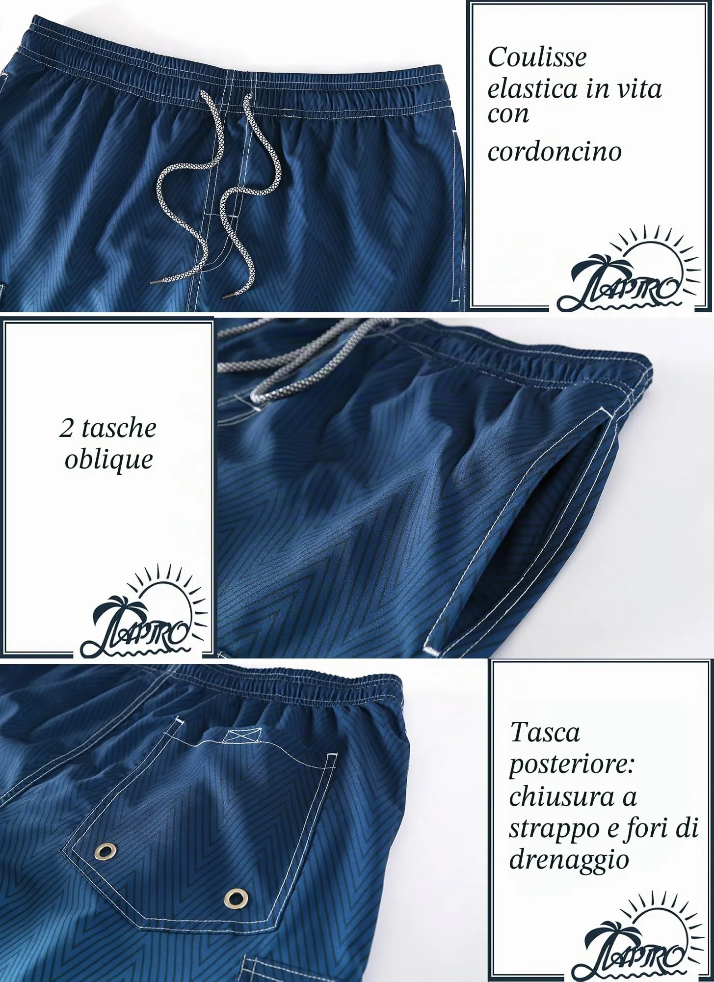 APTRO Pantaloncini da Bagno Uomo Stampa Hawaiana Blu Gradiente MK055 M - immagine 3