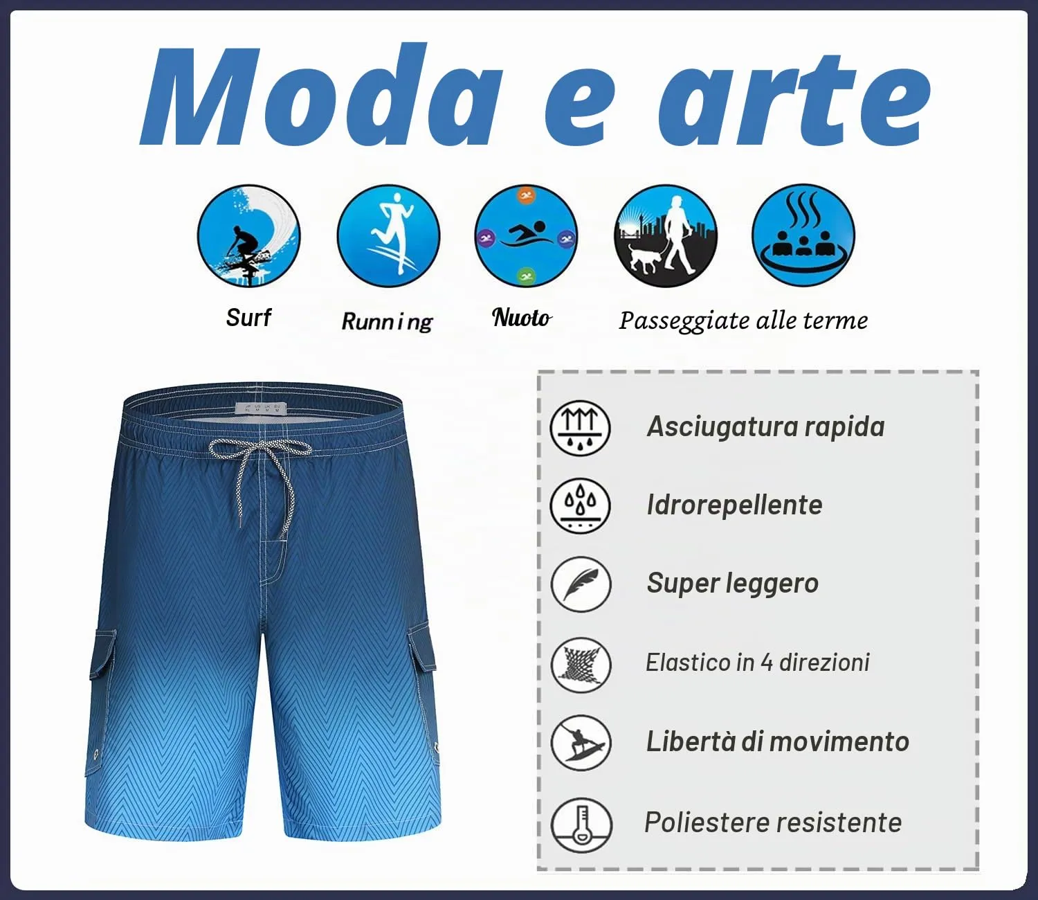 APTRO Pantaloncini da Bagno Uomo Stampa Hawaiana Blu Gradiente MK055 M - immagine 7