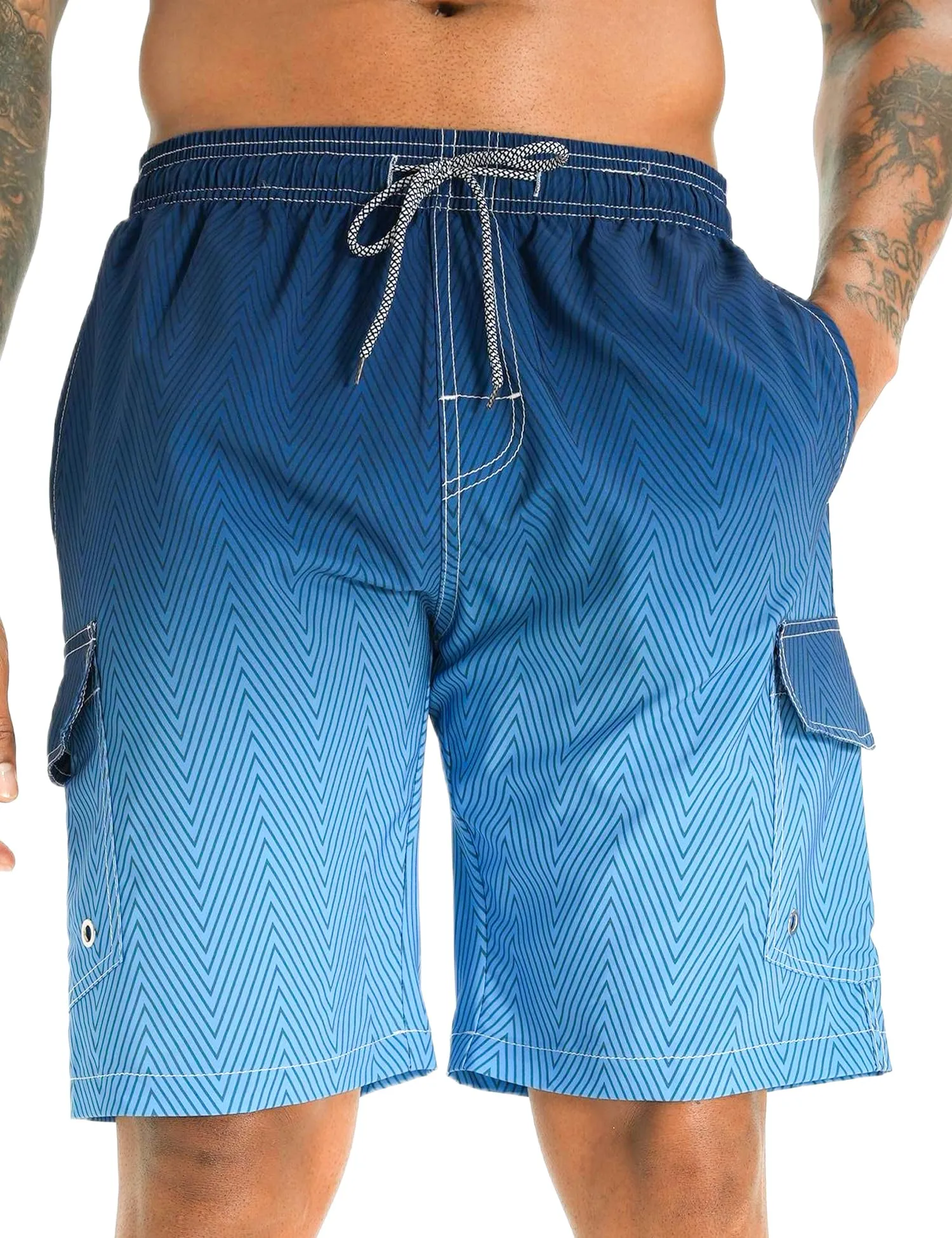 APTRO Pantaloncini da Bagno Uomo Stampa Hawaiana Blu Gradiente MK055 4XL - immagine 1