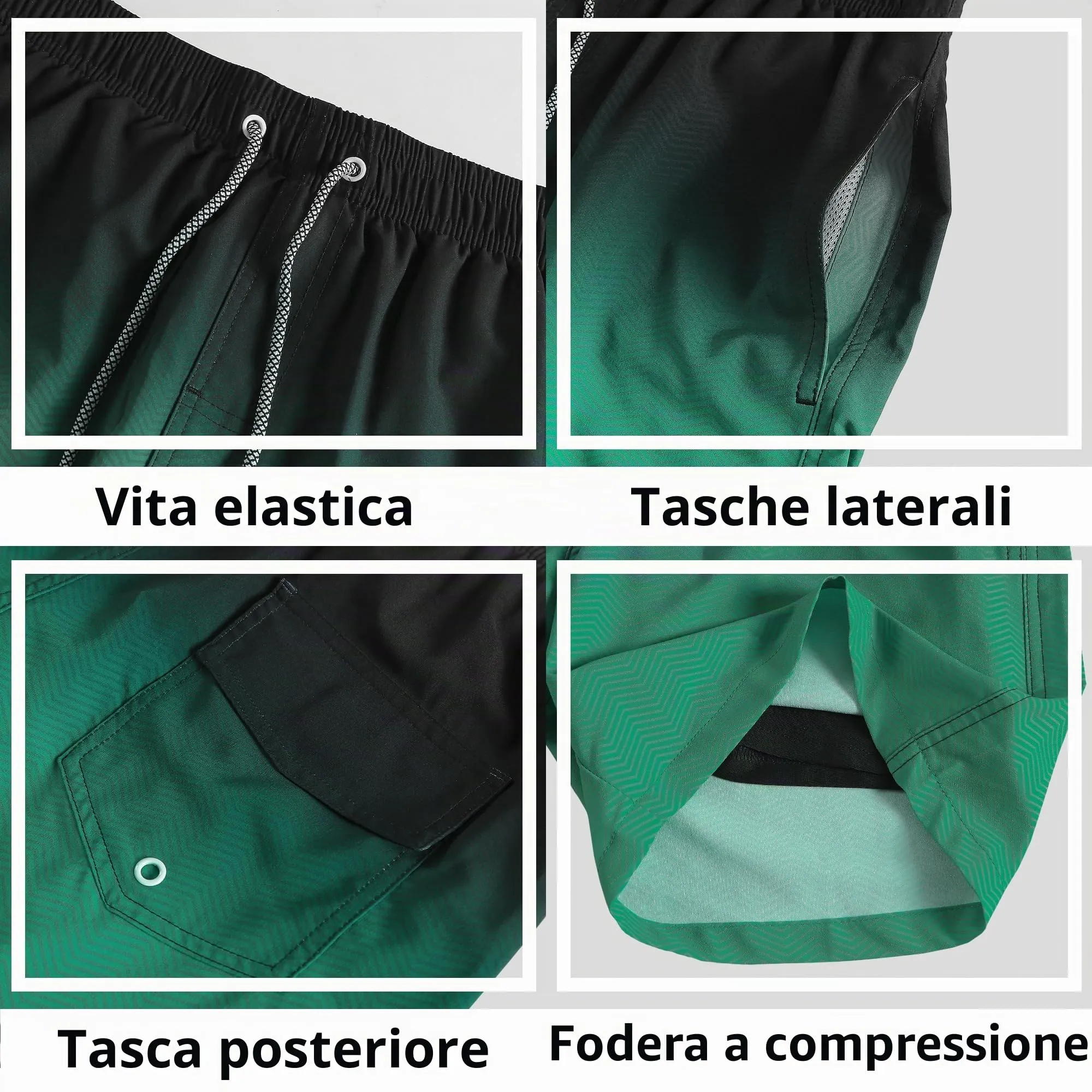 APTRO Pantaloncini da Bagno Uomo Stampa Hawaiana Asciugatura Rapida con Fodera in Rete, Dissolvenza Verde MK183 S - immagine 5