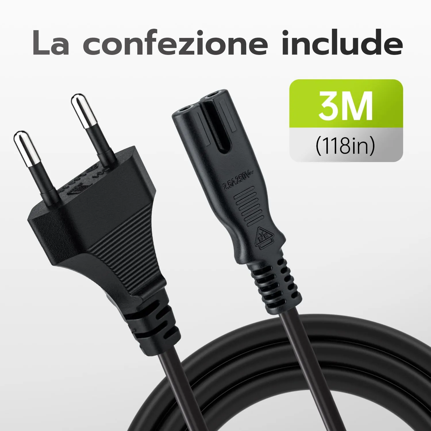 Tolesum 3M IEC 320 C7 Power Cable, 2 Pin Euro Plug for TV, PS5, PS4, PS3, Xbox Series X/S - Black - immagine 7
