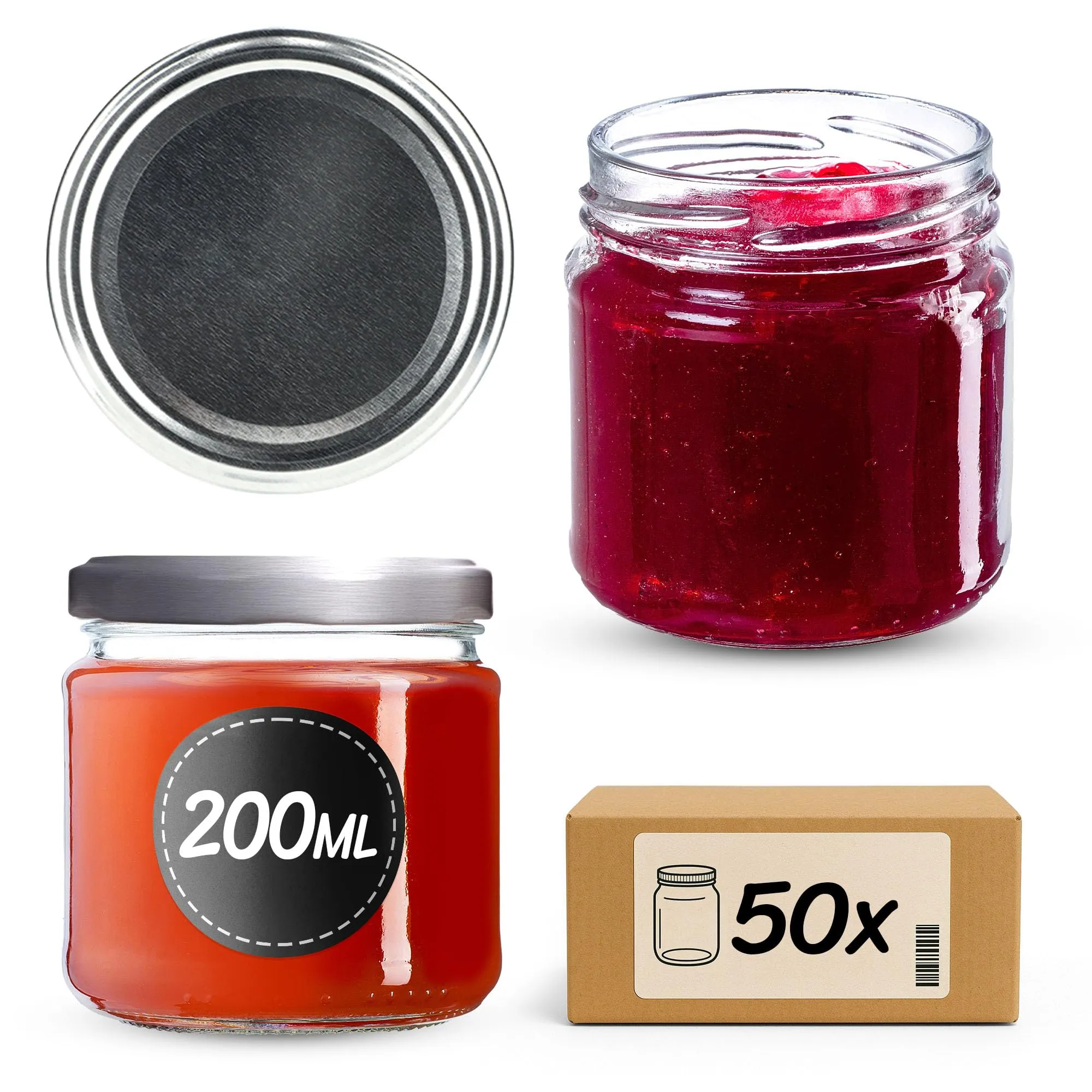 KADAX Set di 50 barattoli in vetro 200ml Ø66 con tappo a vite ermetico - immagine 1