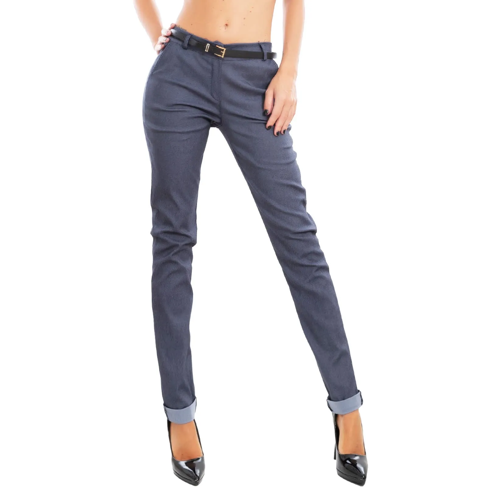 Toocool Pantaloni Donna Classici Eleganti con Tasche e Cintura AS-28251, Jeans, S - immagine 1