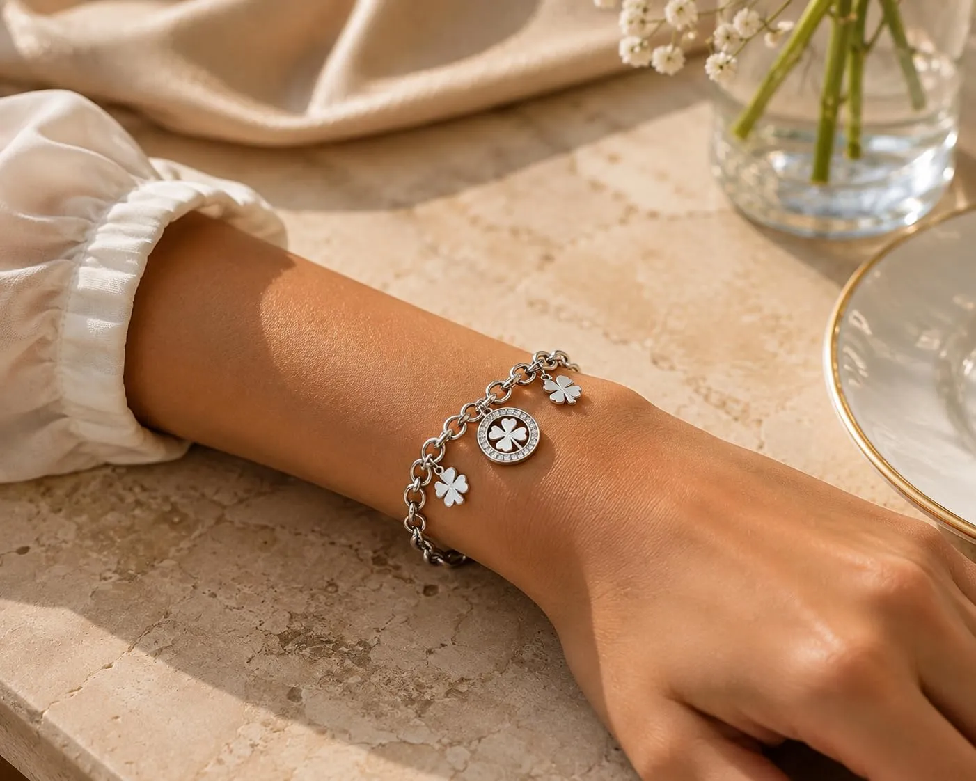SAGA GIOIELLI Bracciale Donna Quadrifoglio Portafortuna in Acciaio - immagine 4