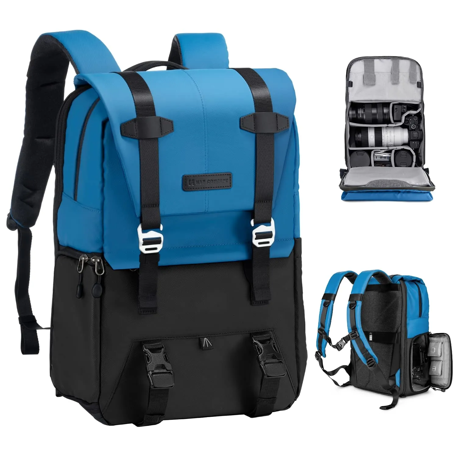 K&F Concept Zaino Fotografico Professionale Impermeabile Antifurto 20L Blu - immagine 1