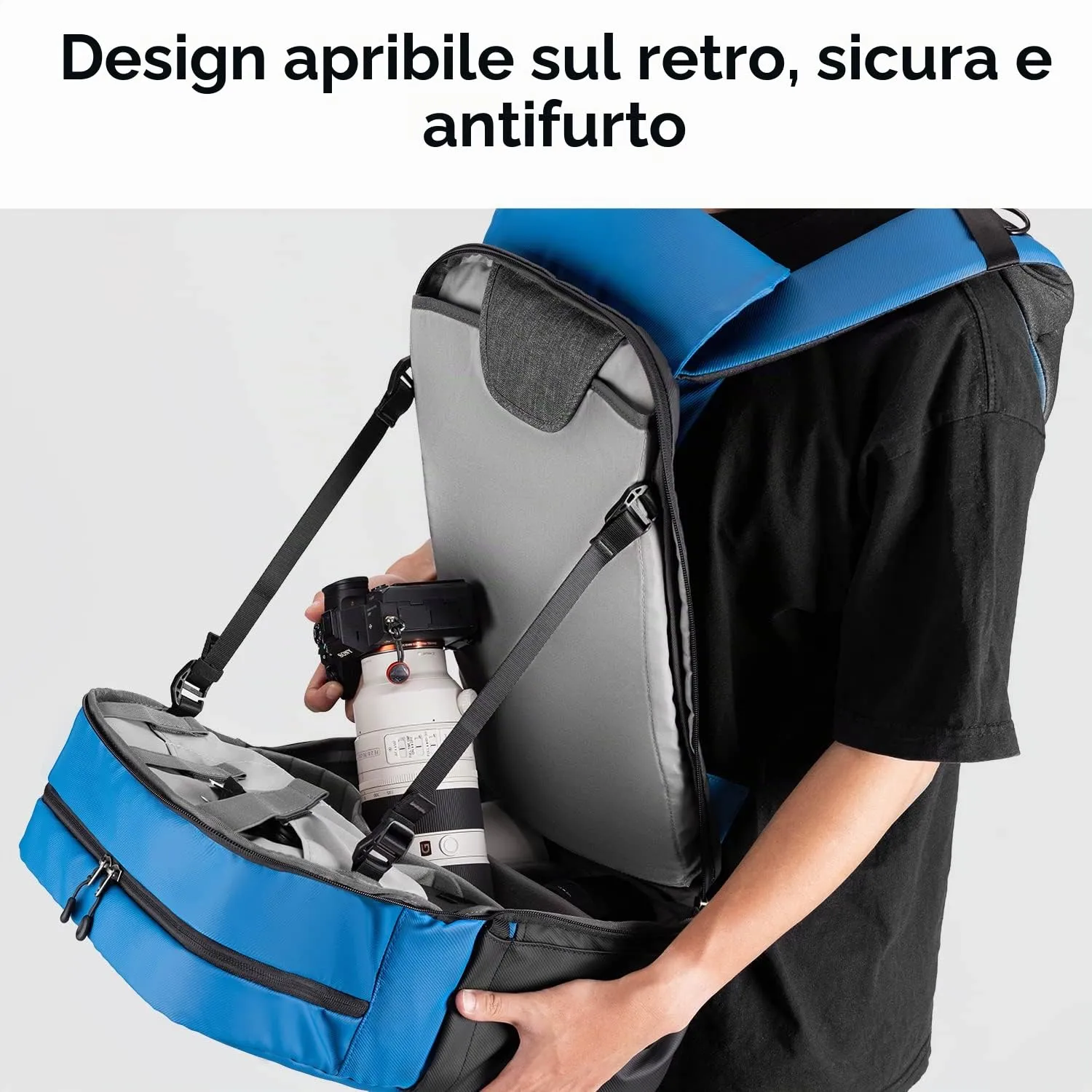 K&F Concept Zaino Fotografico Professionale Impermeabile Antifurto 20L Blu - immagine 4
