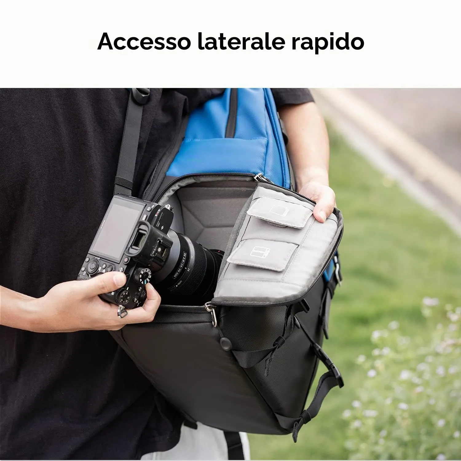 K&F Concept Zaino Fotografico Professionale Impermeabile Antifurto 20L Blu - immagine 5