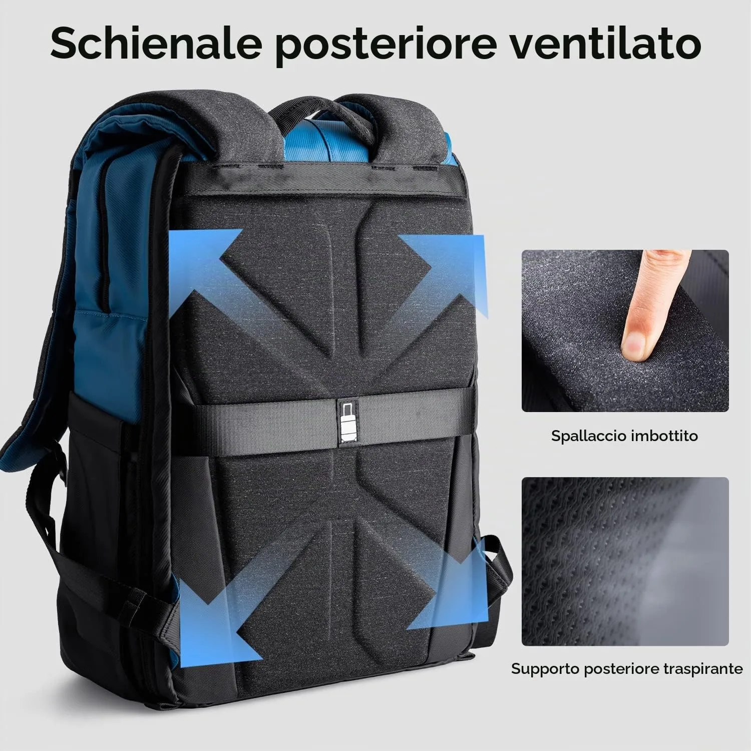 K&F Concept Zaino Fotografico Professionale Impermeabile Antifurto 20L Blu - immagine 6