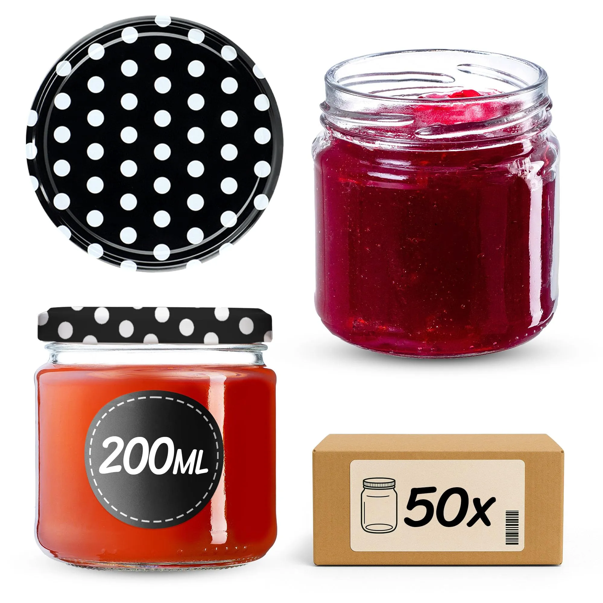 KADAX Set di 50 barattoli in vetro 200ml Ø66 con tappo a vite ermetico - immagine 1