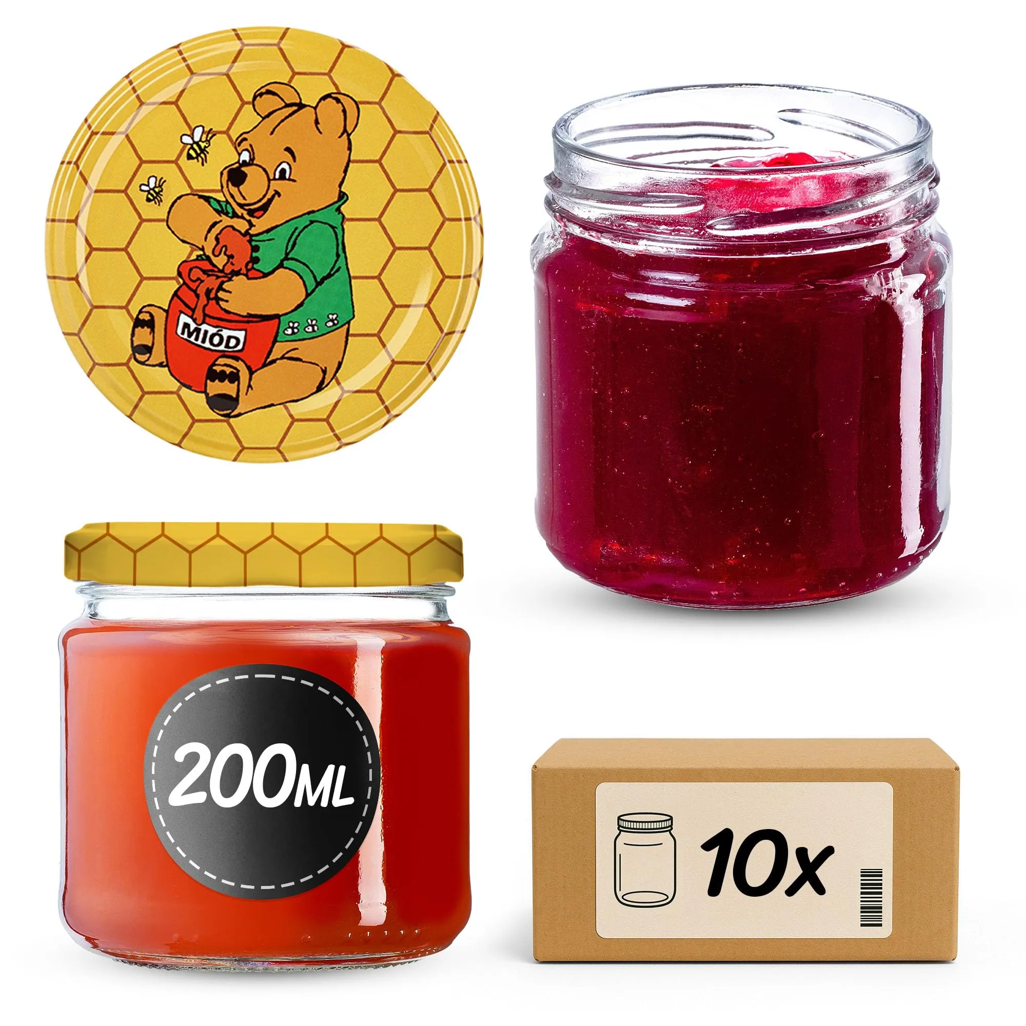 KADAX Set di 10 barattoli in vetro 200ml Ø66 Miele con tappo a vite ermetico - immagine 1