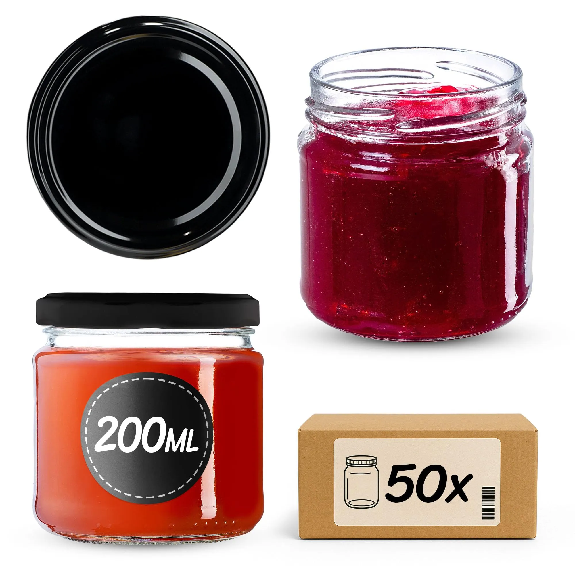 KADAX Set di 50 barattoli in vetro 200ml Ø66 con tappo a vite ermetico - immagine 1