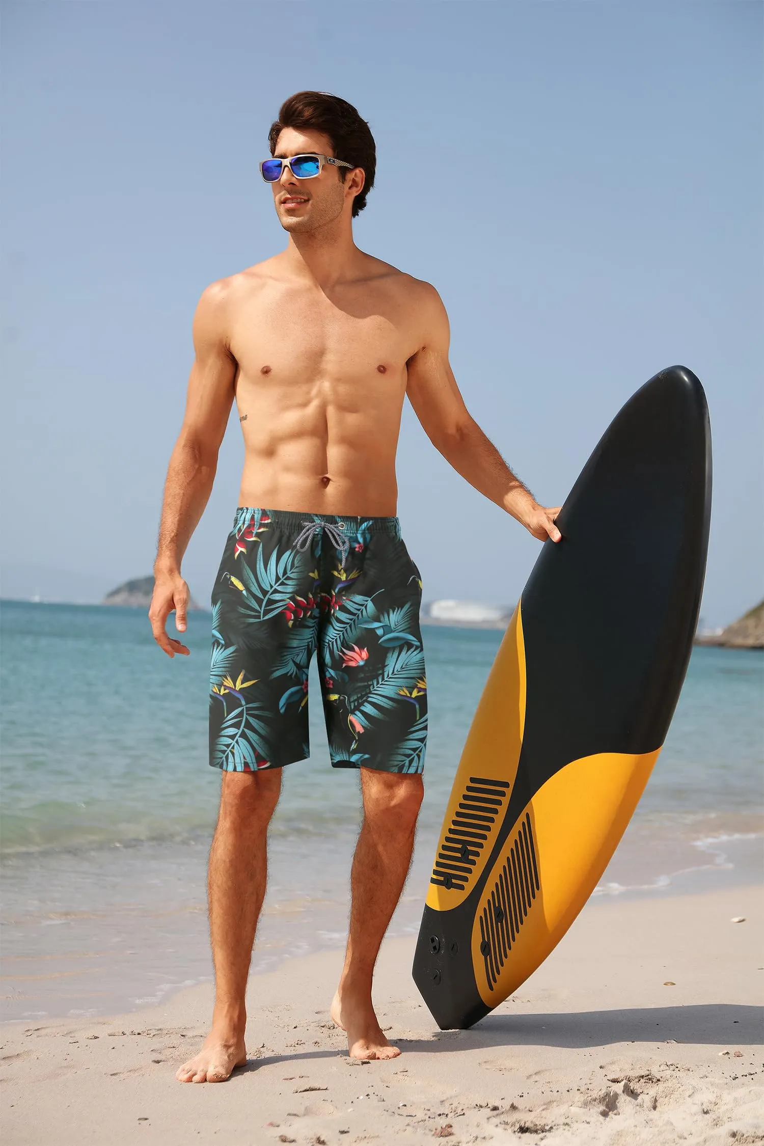 APTRO Pantaloncini da Bagno Uomo Stampa Hawaiana Foglia di Cocco Verde S206 4XL - immagine 2