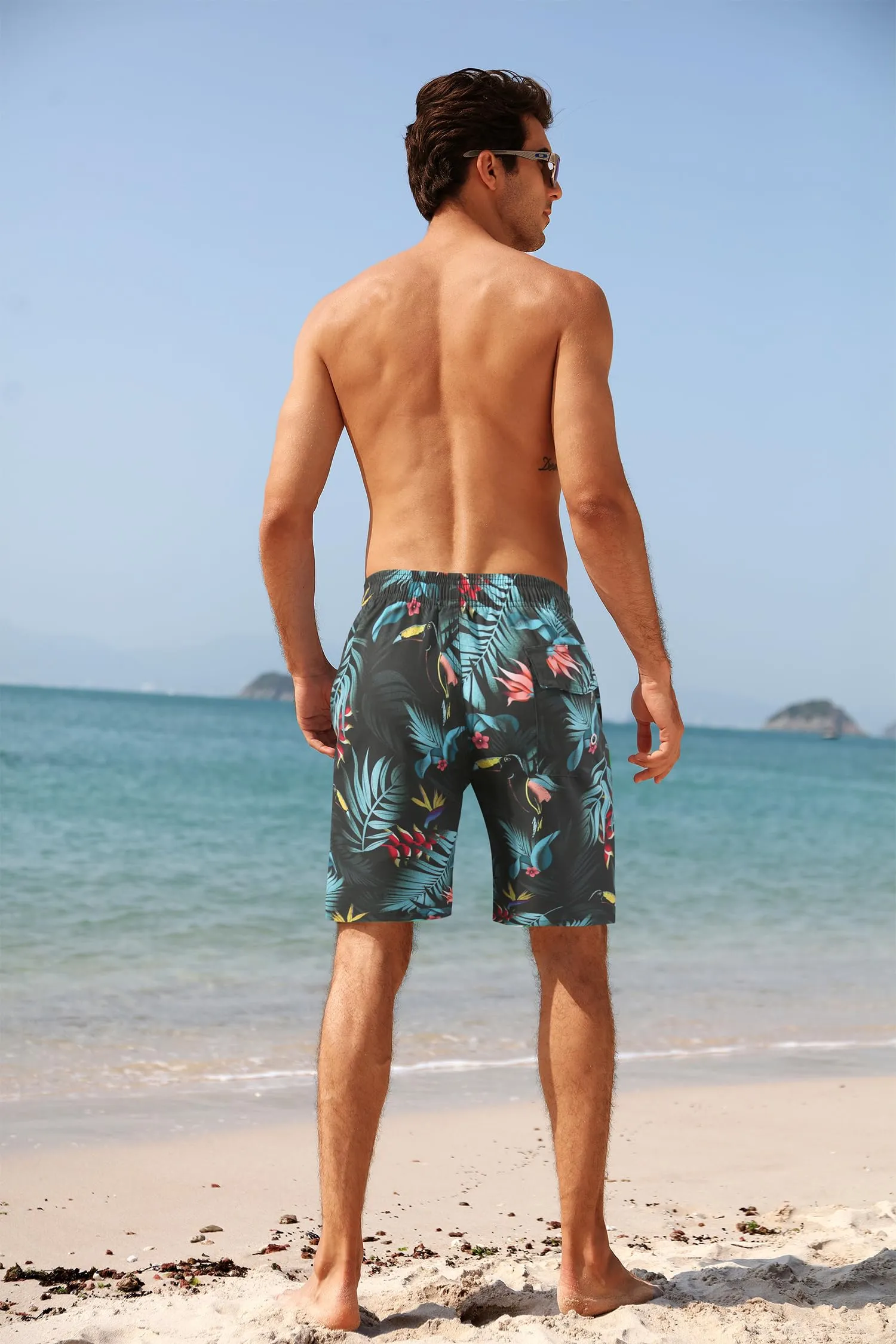 APTRO Pantaloncini da Bagno Uomo Stampa Hawaiana Foglia di Cocco Verde S206 L - immagine 3