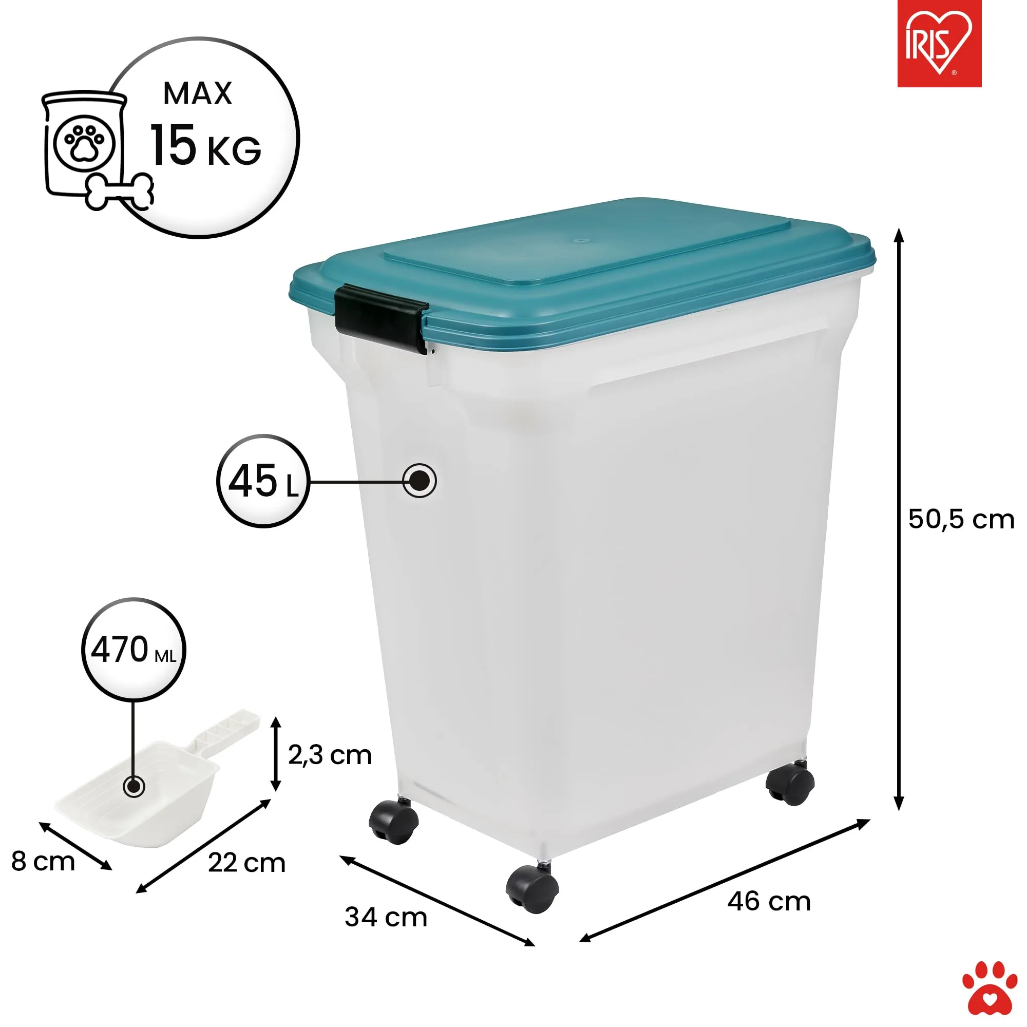 Iris Ohyama Contenitore Ermetico per Crocchette 45L/15kg Blu con Ruote e Coperchio ATS-L - immagine 4